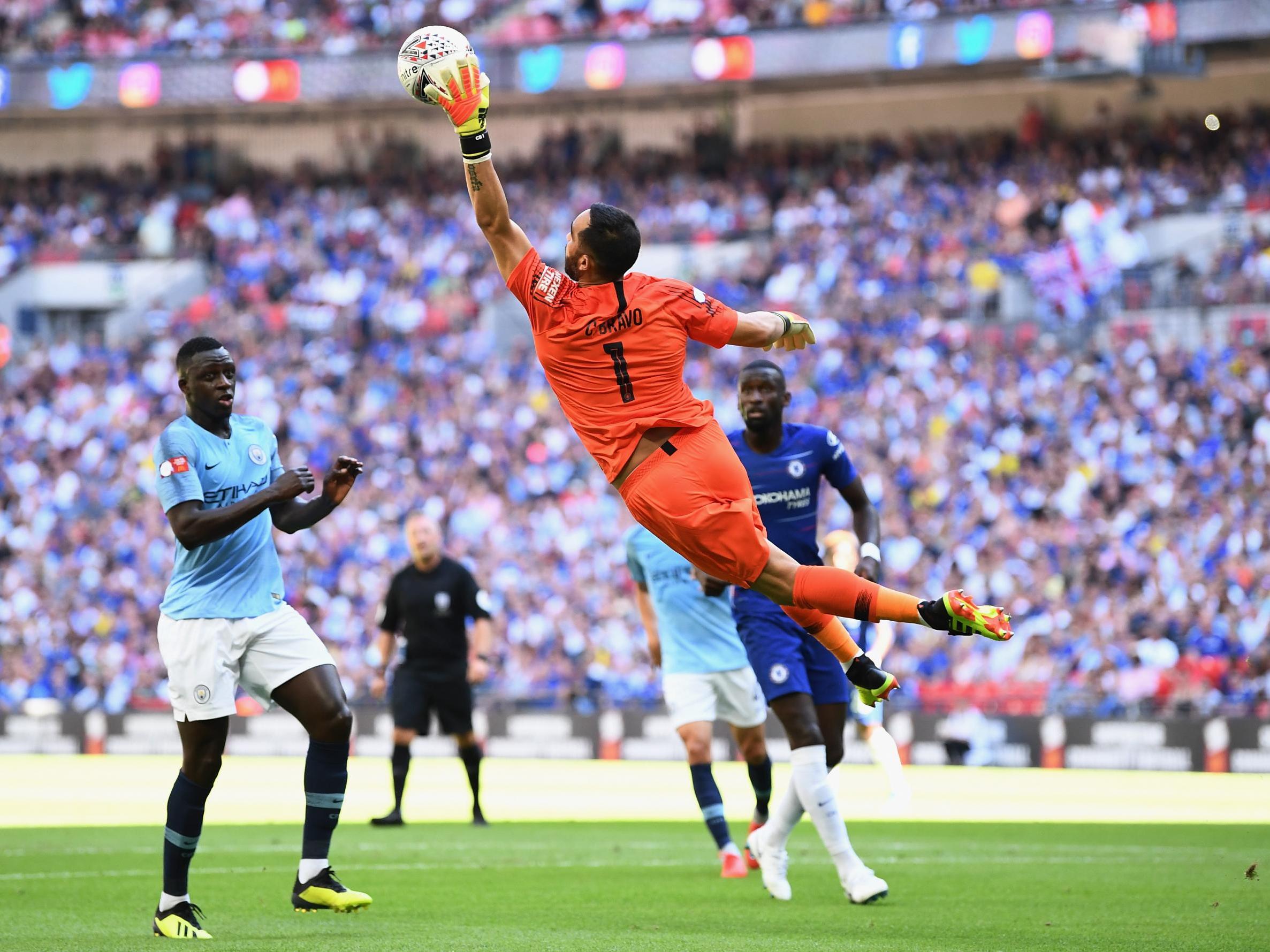 Claudio Bravo gets onto the end of a Chelsea cross