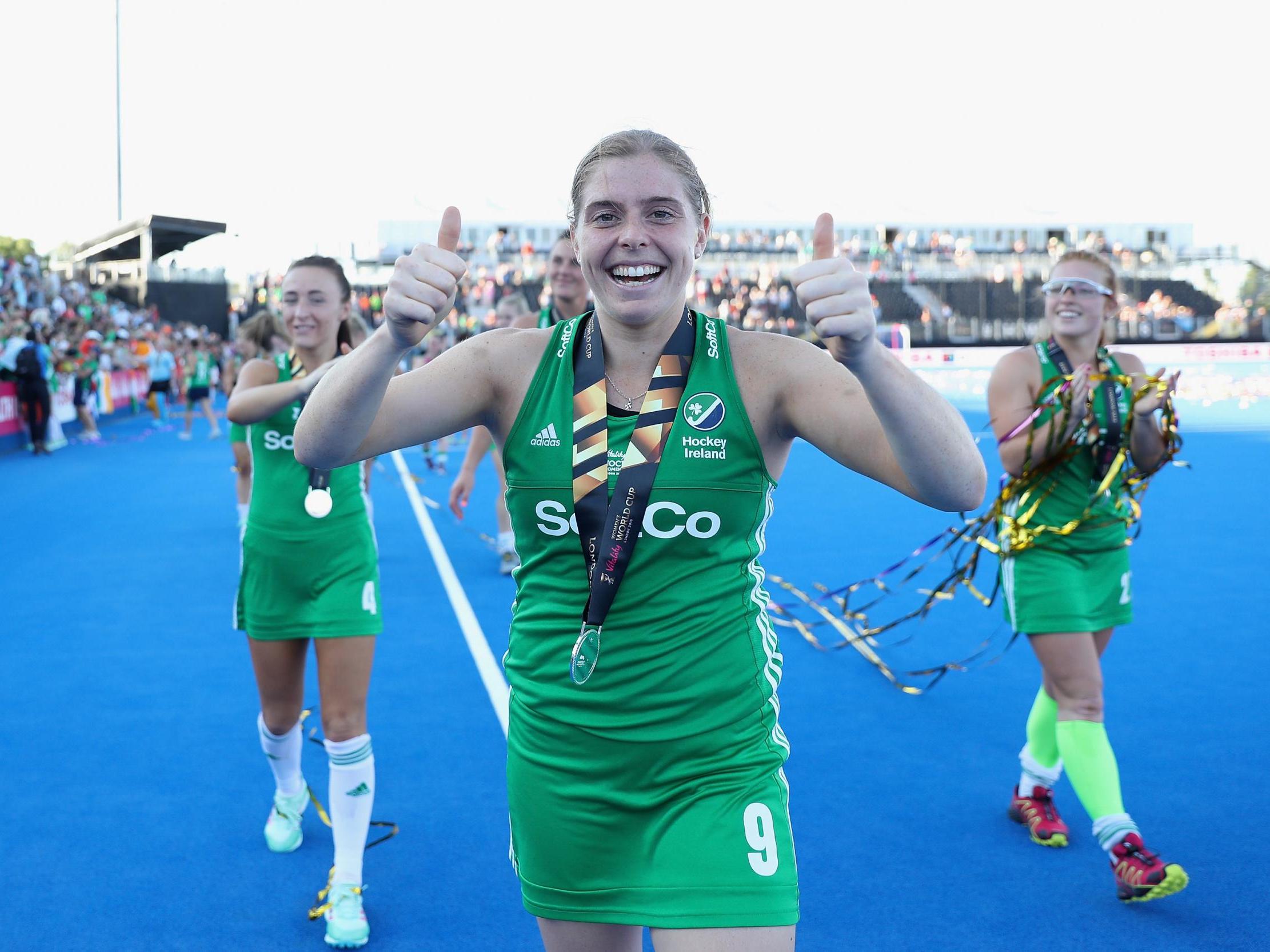 Ireland captain Kathryn Mullan celebrates her silver medal