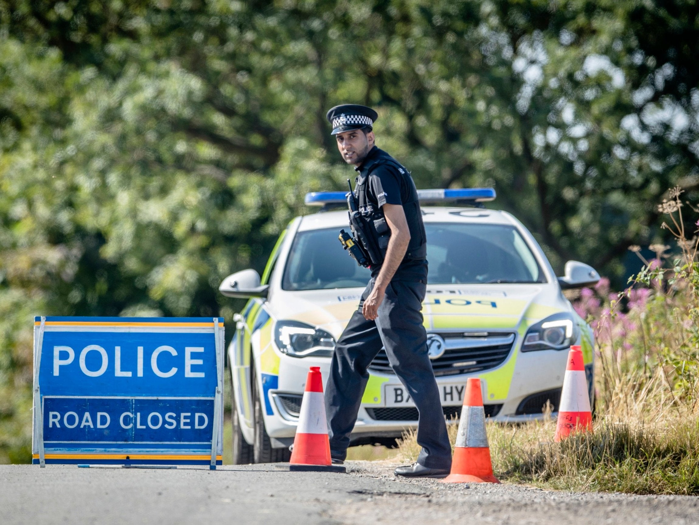 A police roadblock near Caverswall following the discovery of a body during the search for Ms Eastwood