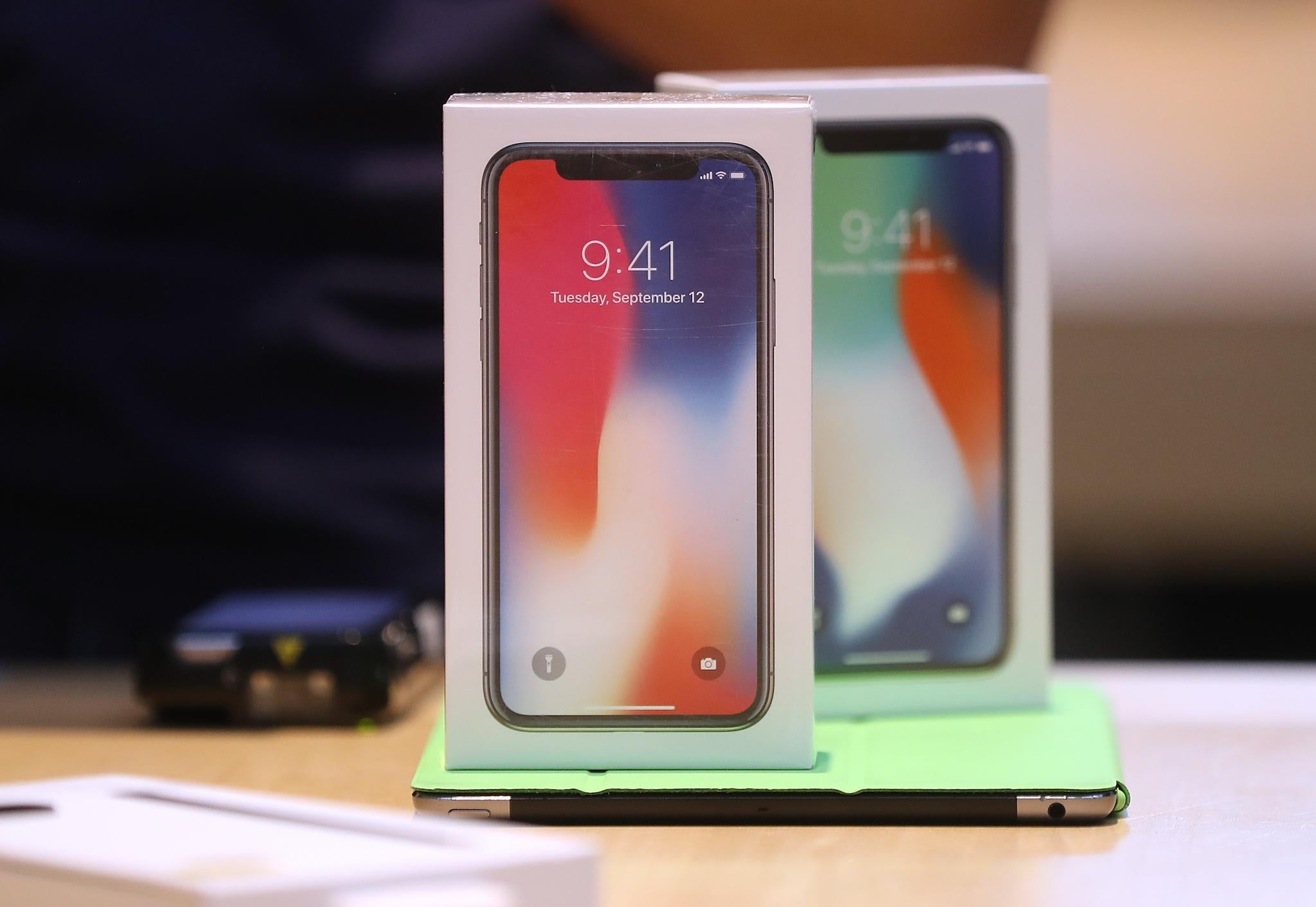 The new iPhone X is displayed at an Apple Store on November 3, 2017 in Palo Alto, California