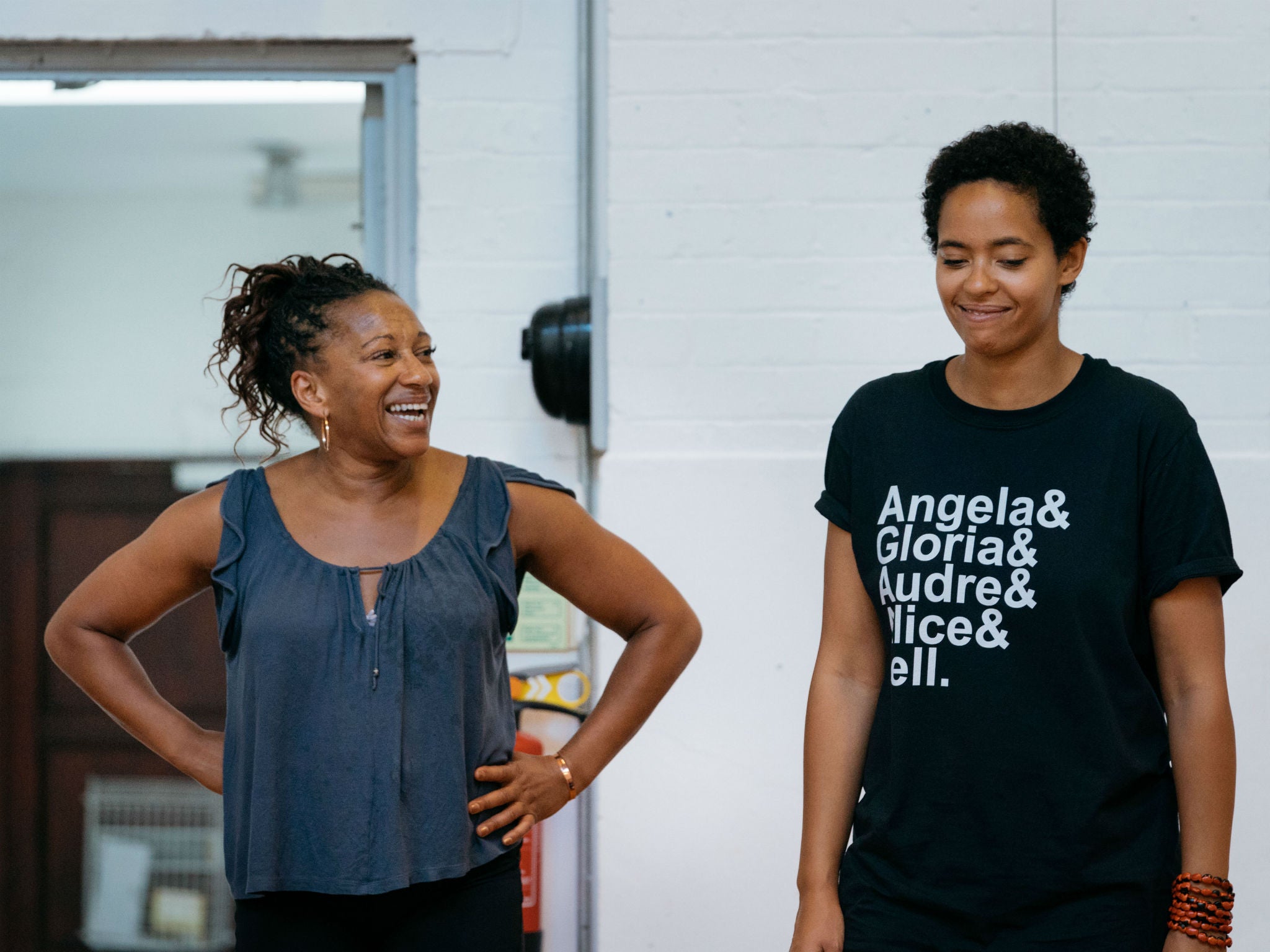 Clare Perkins and Amanda Wilkin in rehearsals