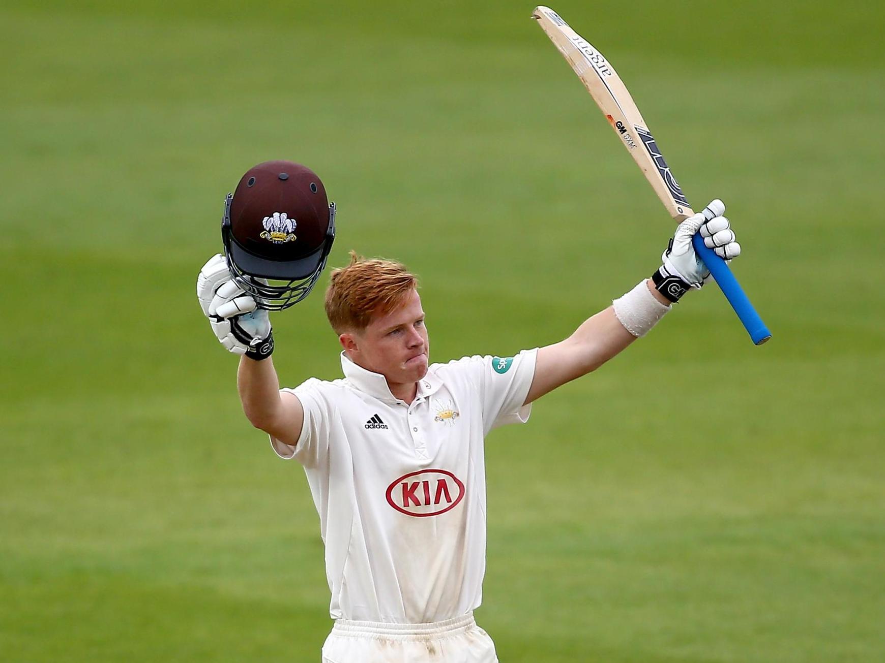 Ollie Pope of Surrey celebrates his century