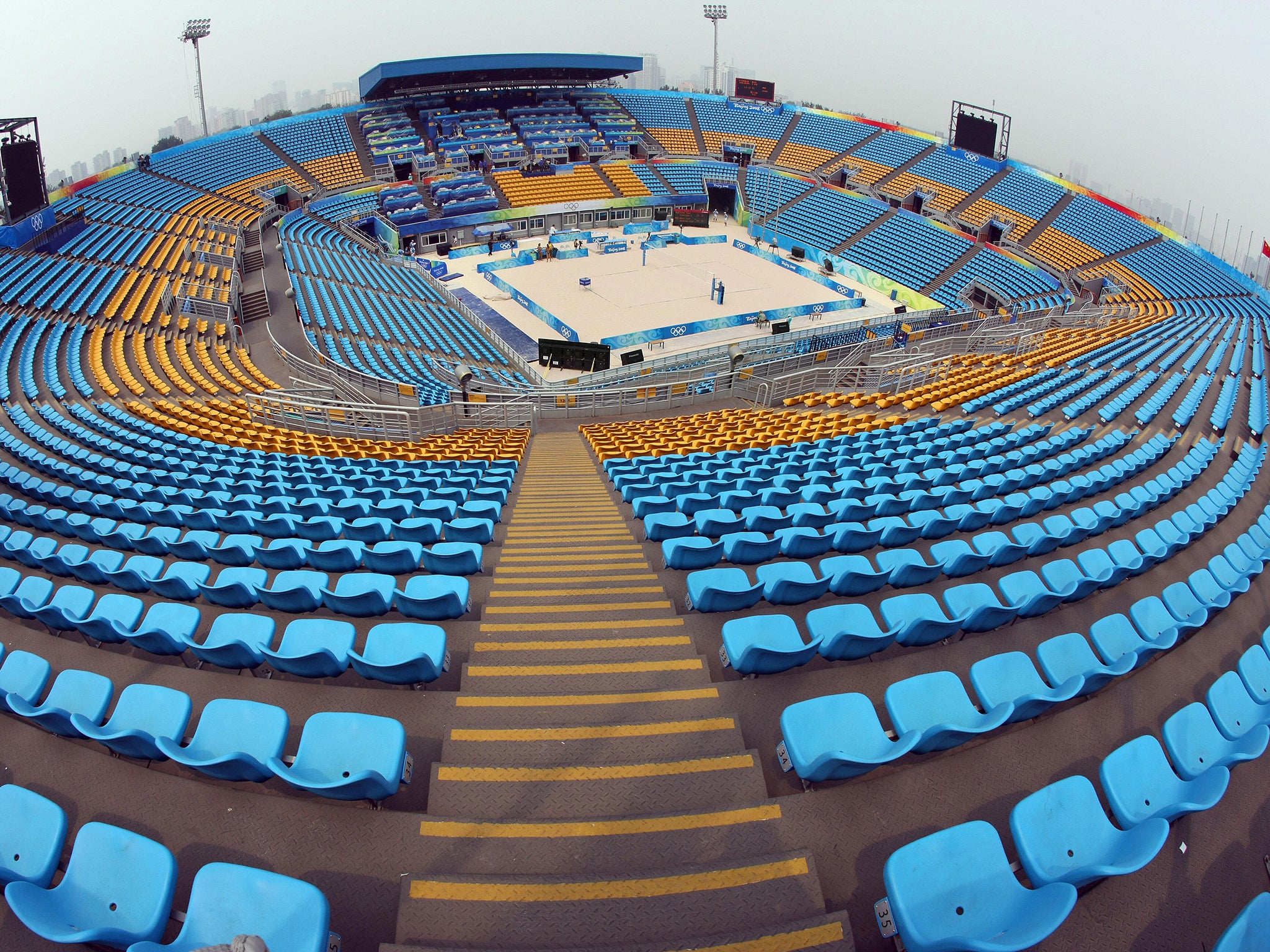 General view of the Beach Volleyball stadium in Beijing taken on August 5, 2008