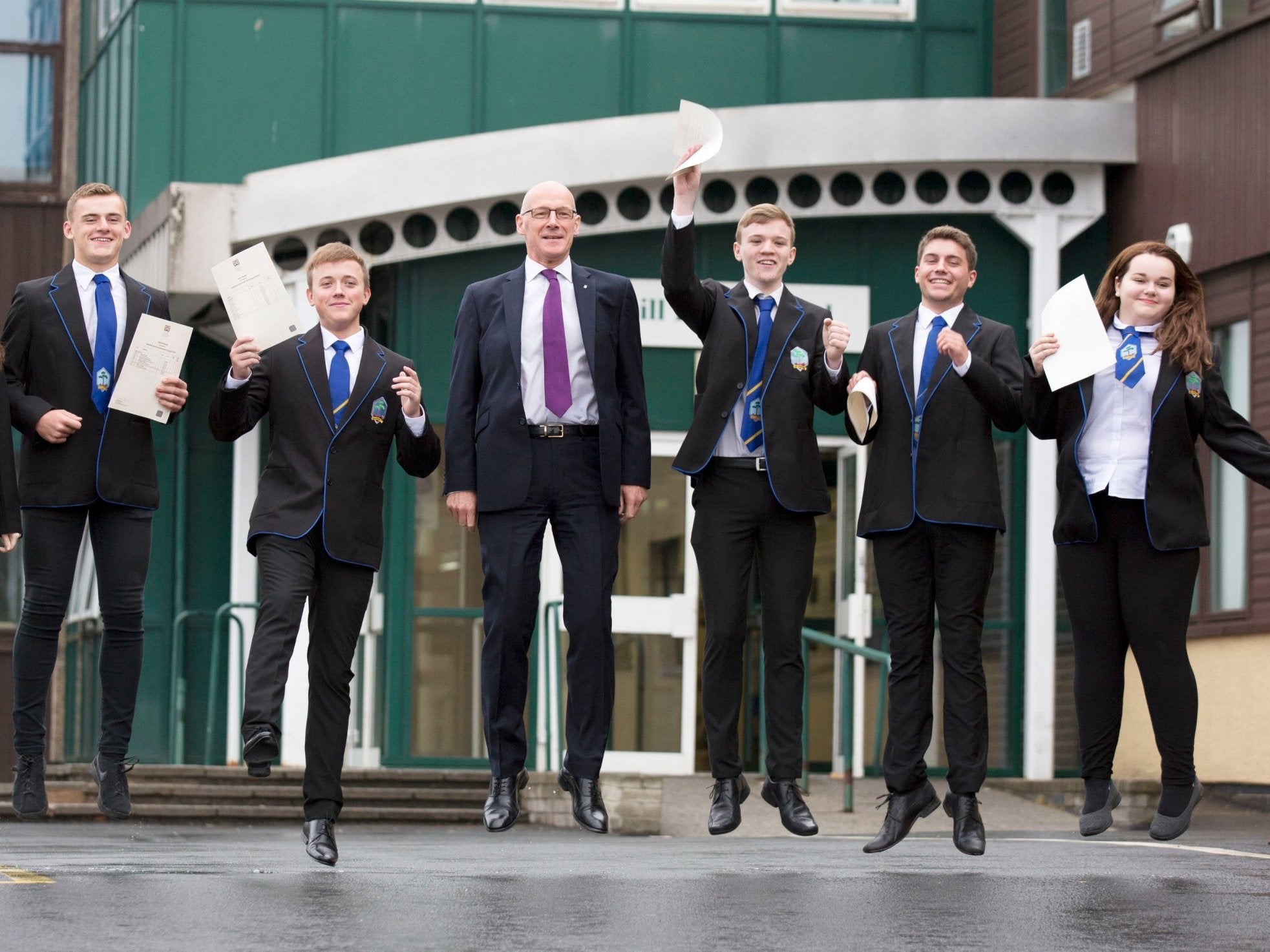 Deputy First Minister and Education Secretary John Swinney meeting pupils at Firrhill High School in Edinburgh as they get their exam results