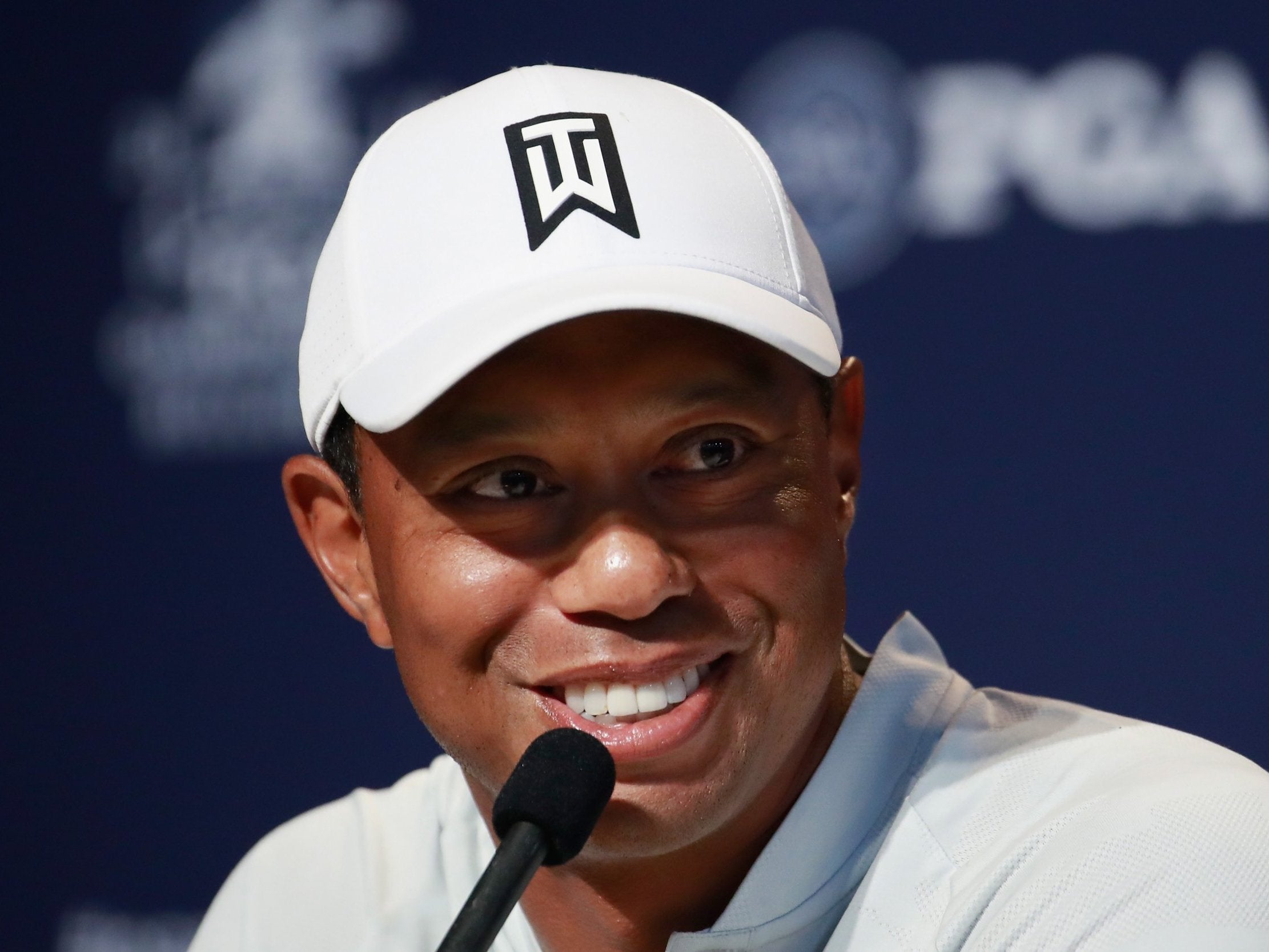 Tiger Woods speaks to the media ahead of the PGA Championship