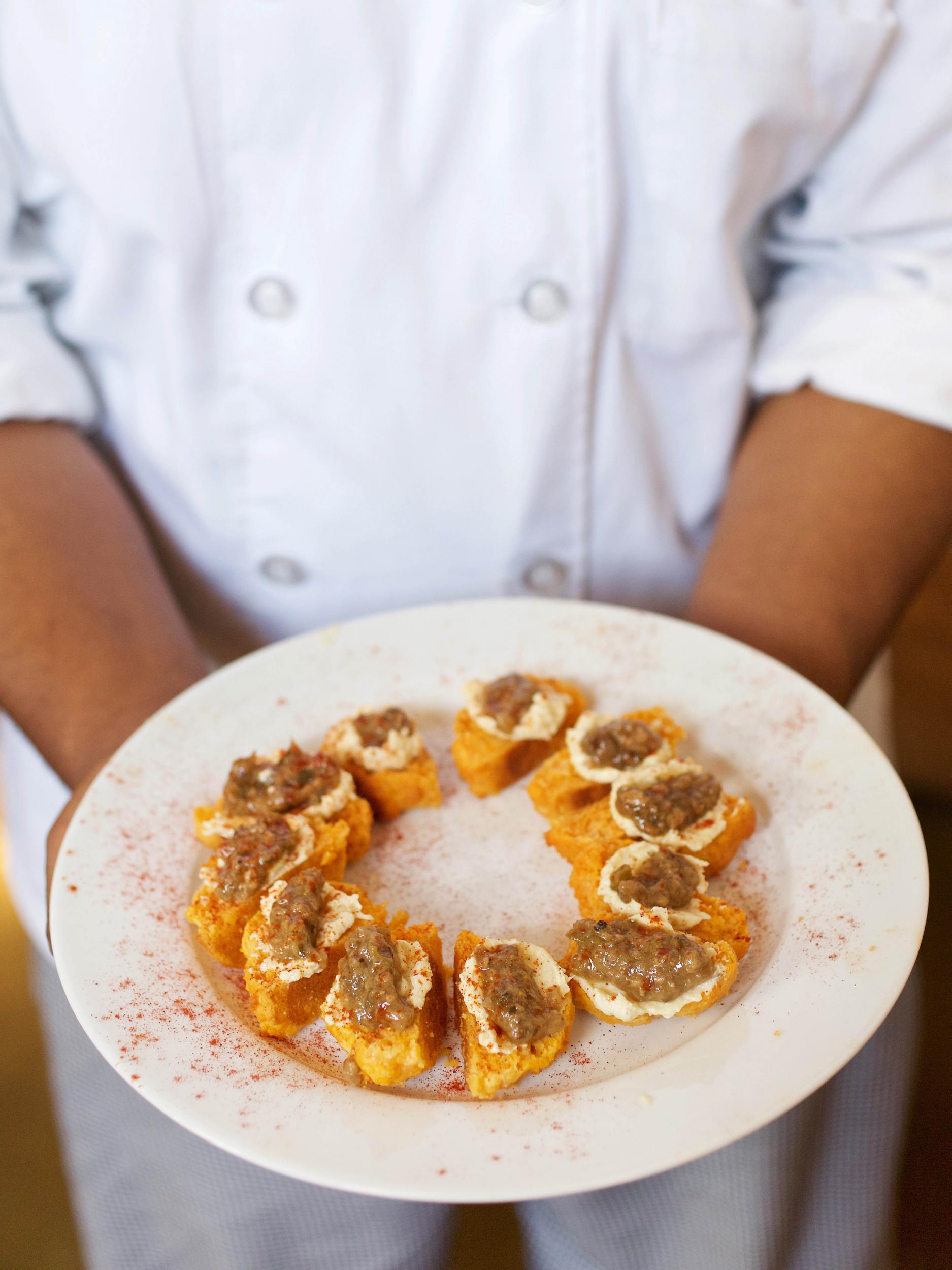 Greg Collier makes smoked paprika biscuits with corn butter and green strawberry sofrito