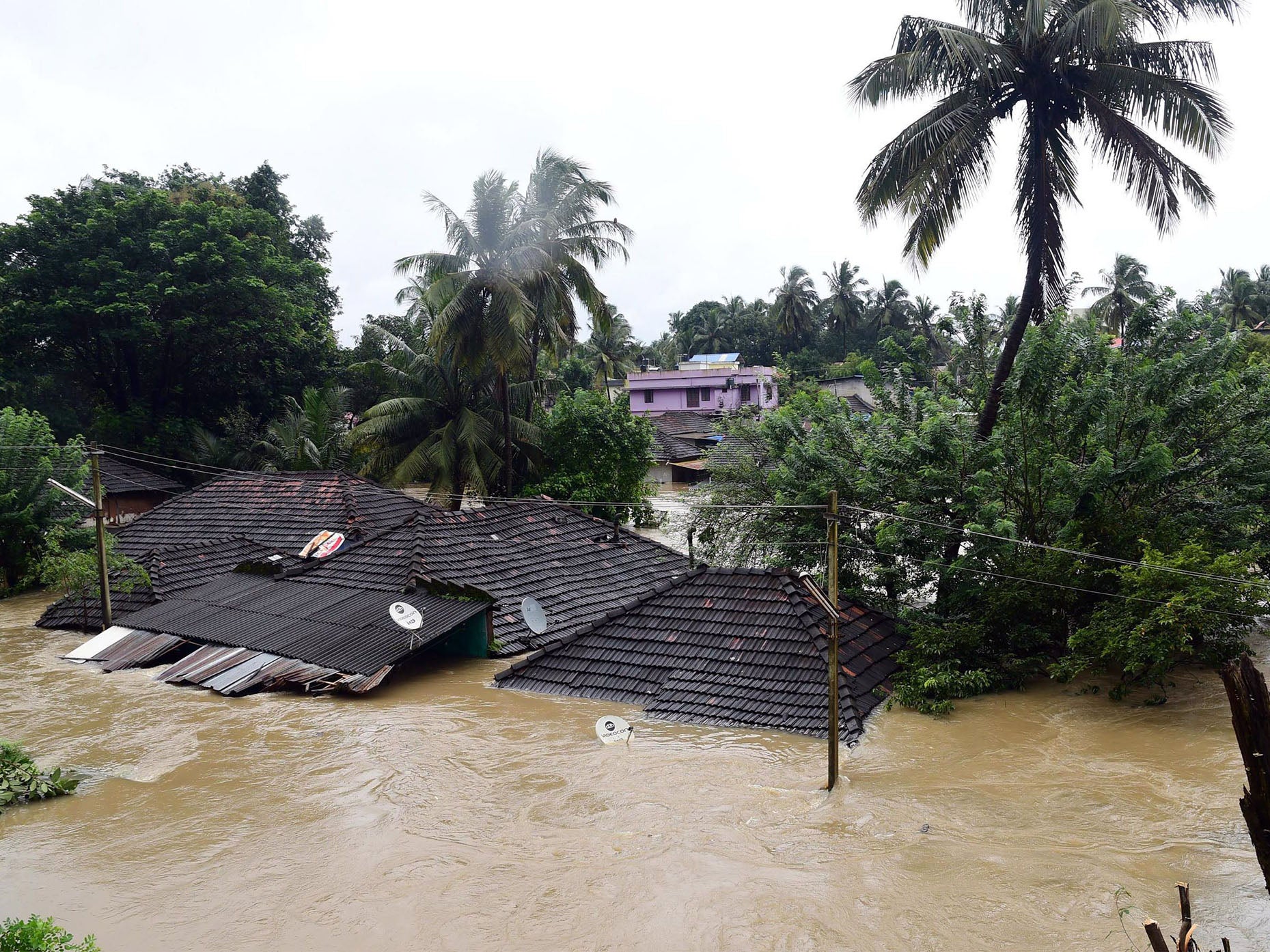 Houses are submerged in water due to heavy rains in Idukki, the southern Indian state of Kerala