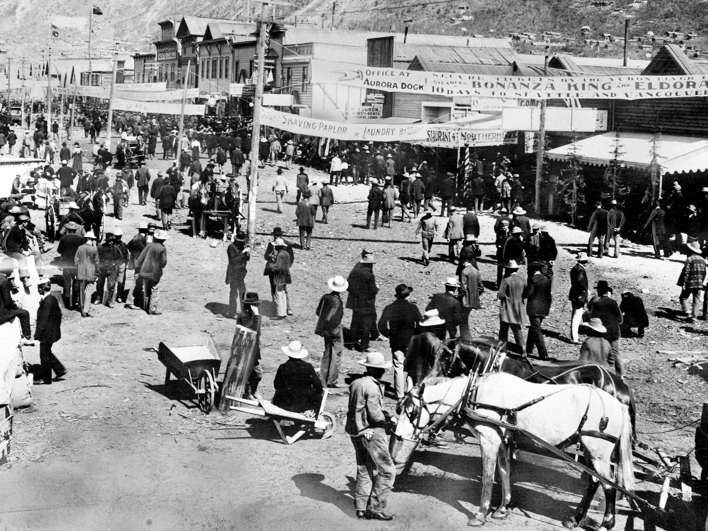 Dawson City during the Klondike Gold Rush between 1896 and 1899