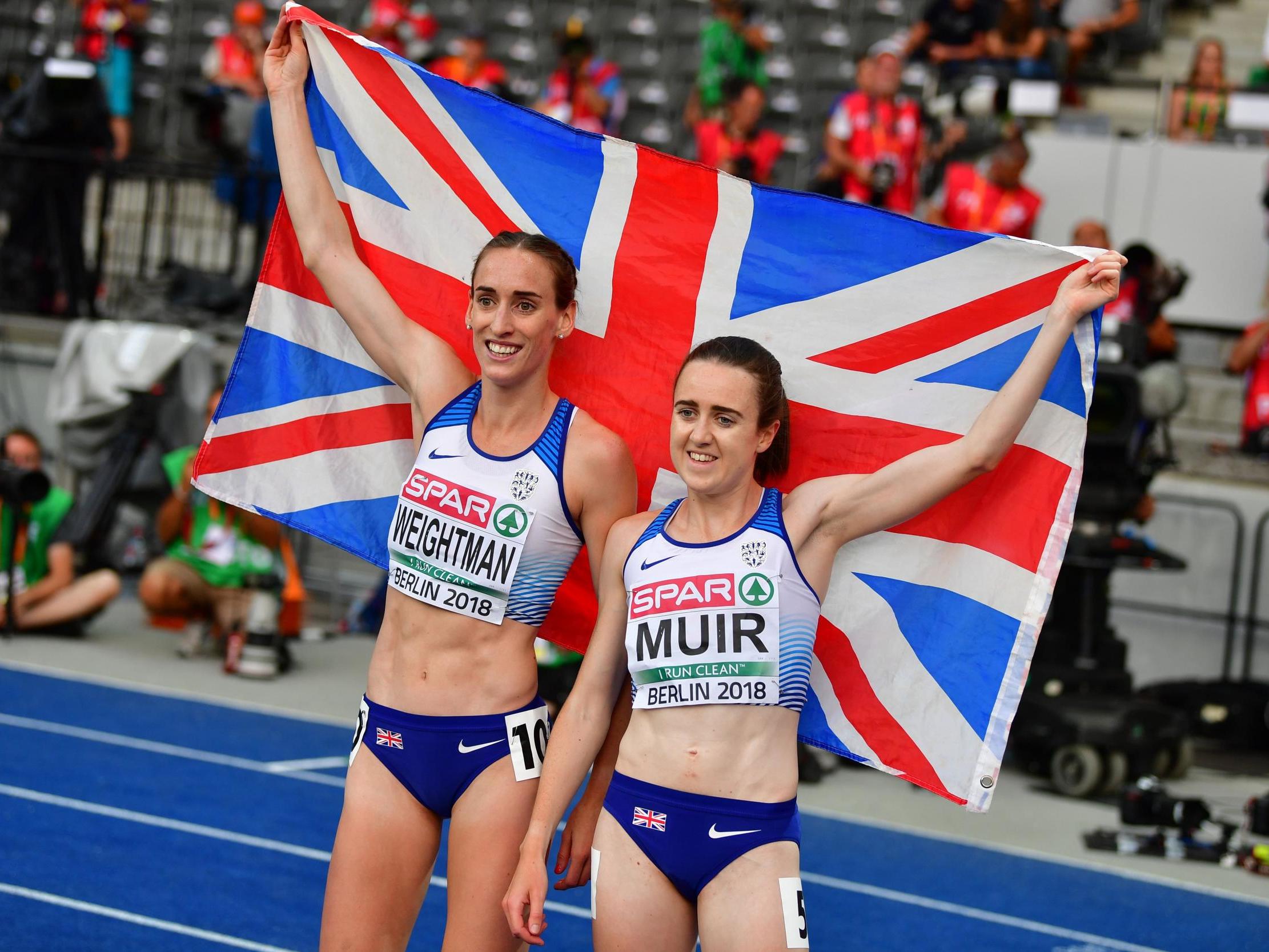 Muir and Weightman after their victories in the 1500m