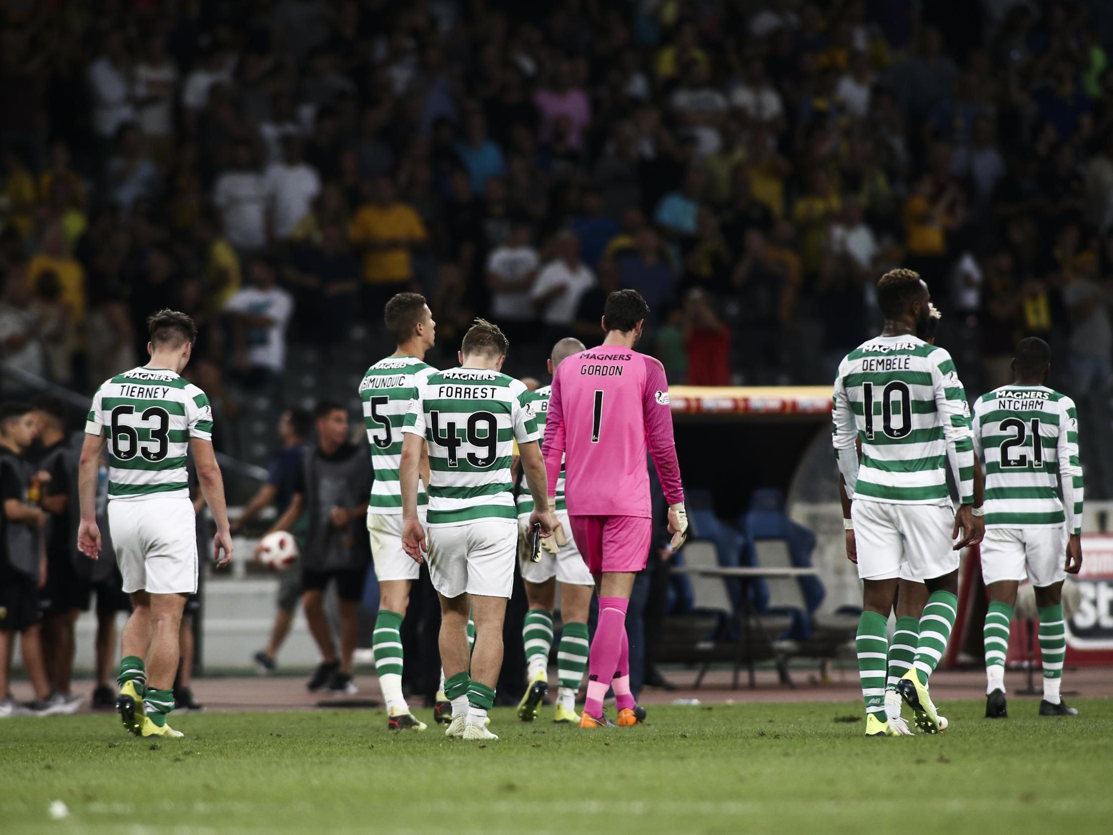 Celtic's players react after the final whistle