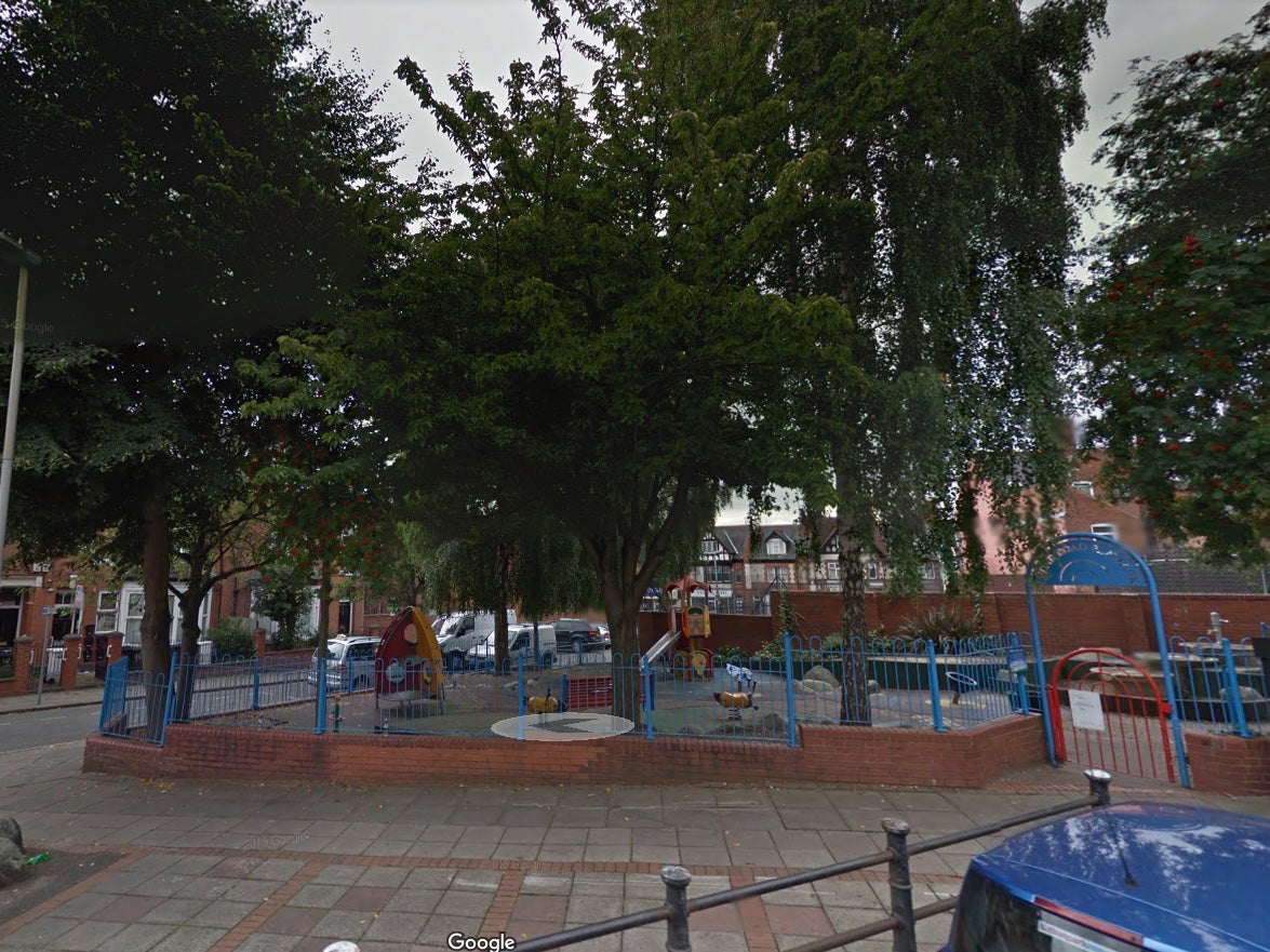 The woman was found seriously injured near a children's play area in Leicester