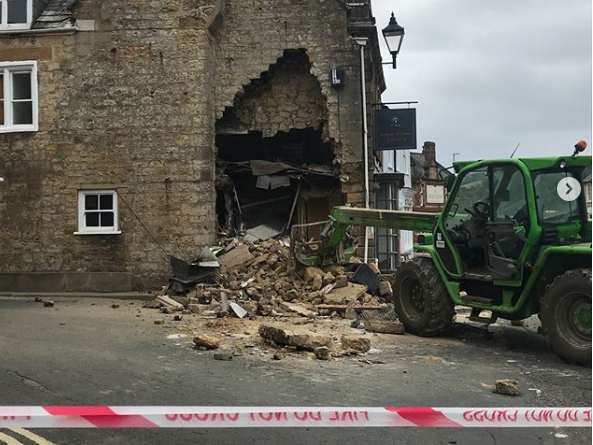 A chunk of the lower part of the building that housed a kitchens business was gouged out