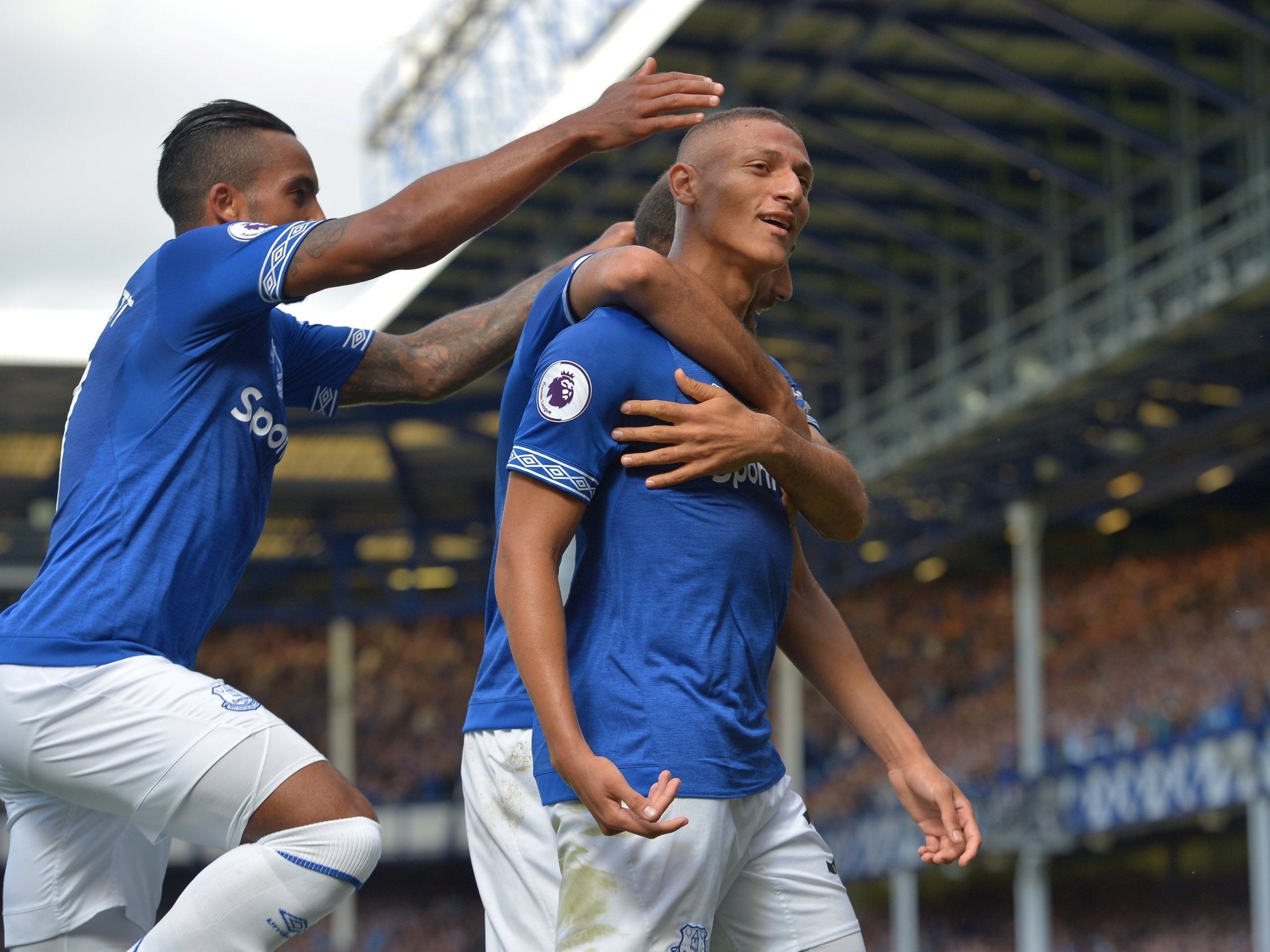 Richarlison celebrates scoring his third goal in two matches