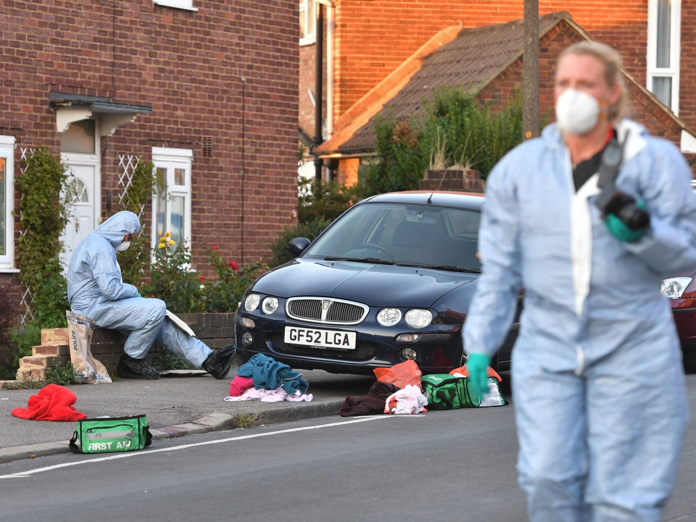 Police in Adderley Gardens, Greenwich, south-east London, after a mother and daughter where left fighting for their lives when a stranger launched an unprovoked hammer attack on them in the street