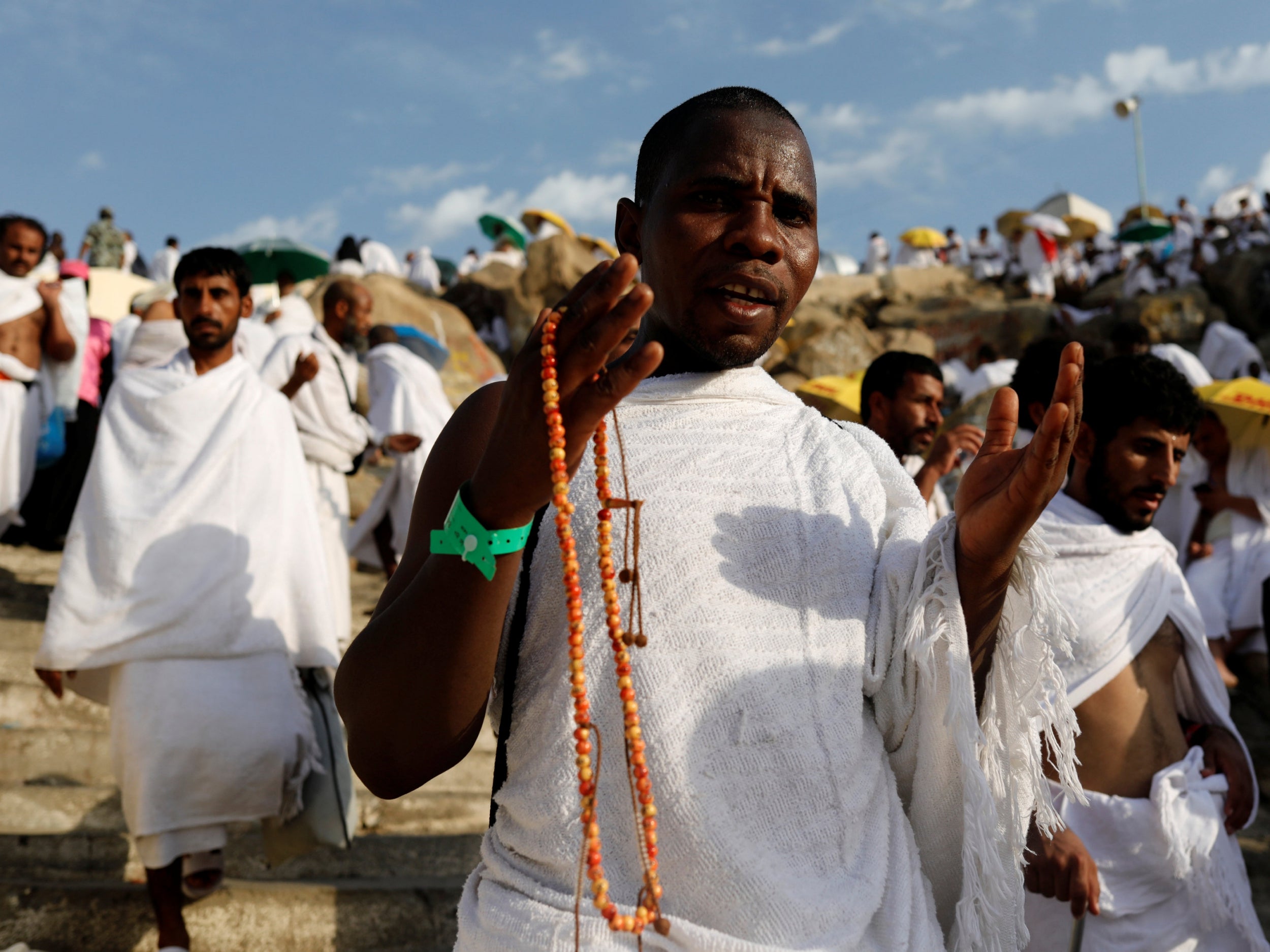 Muslim pilgrims gather on Mount Arafat (or the Mount of Mercy), where the Prophet Muhammad is believed to have delivered his final sermon