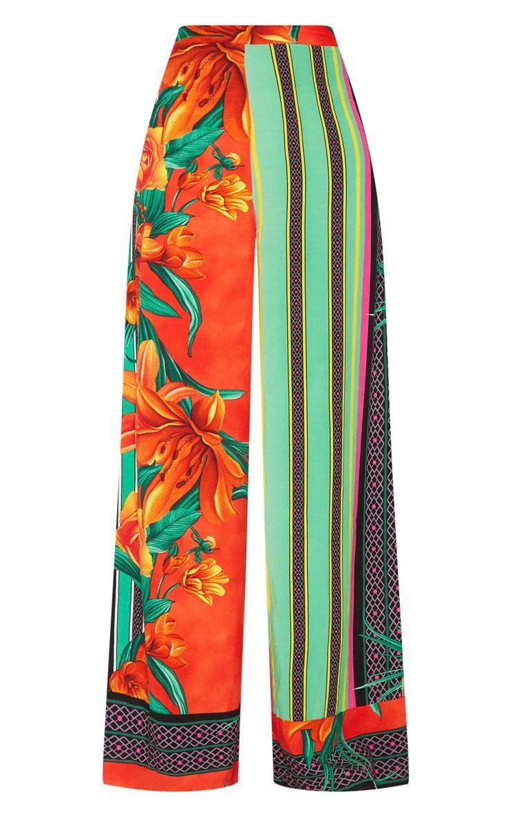 Multi Mixed Print Tropical High Waisted Wide Leg Trousers, £22, Pretty Little Thing. Buy it now.