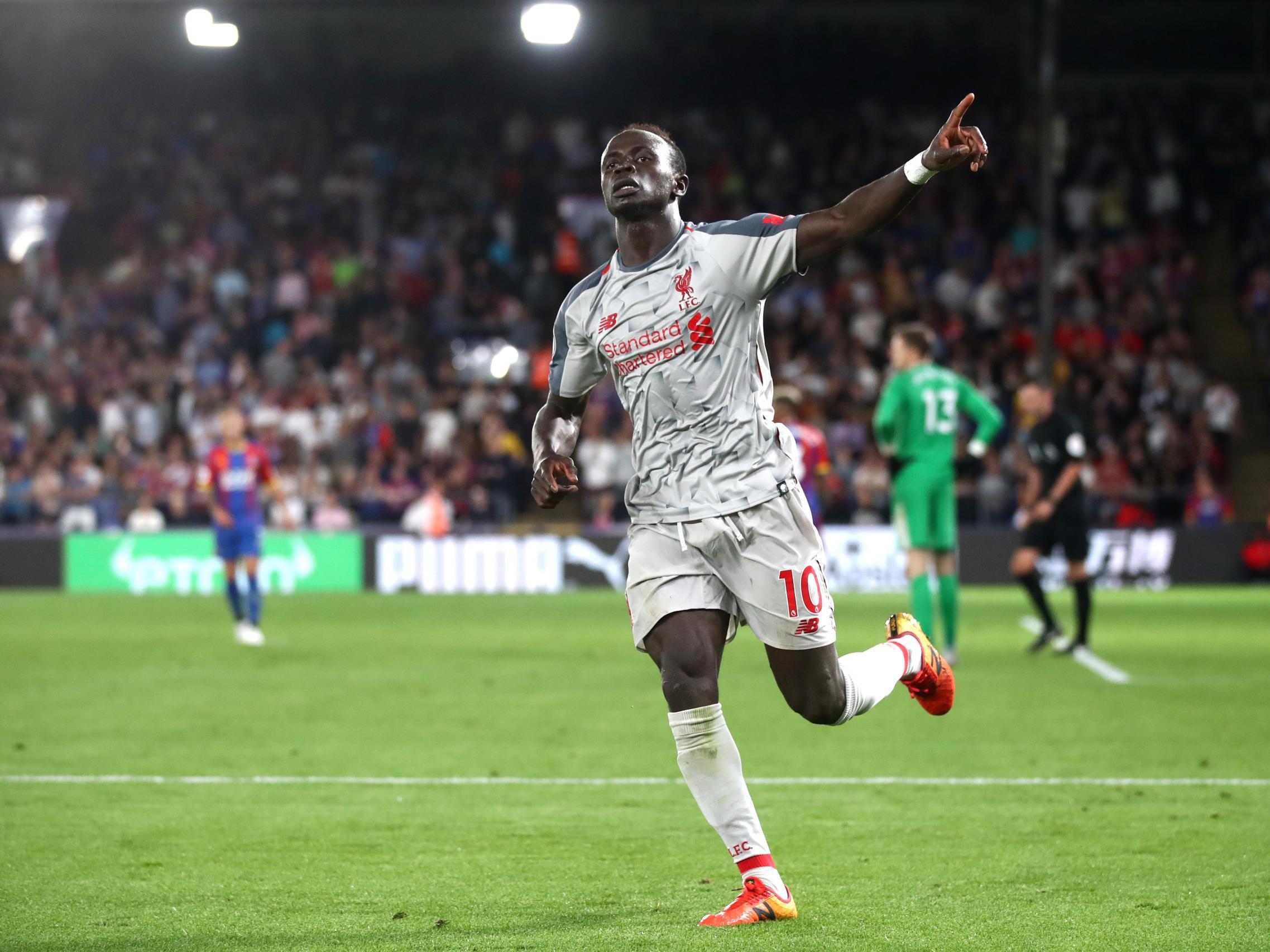 Mane celebrates his late goal to secure all three points for Liverpool against Palace