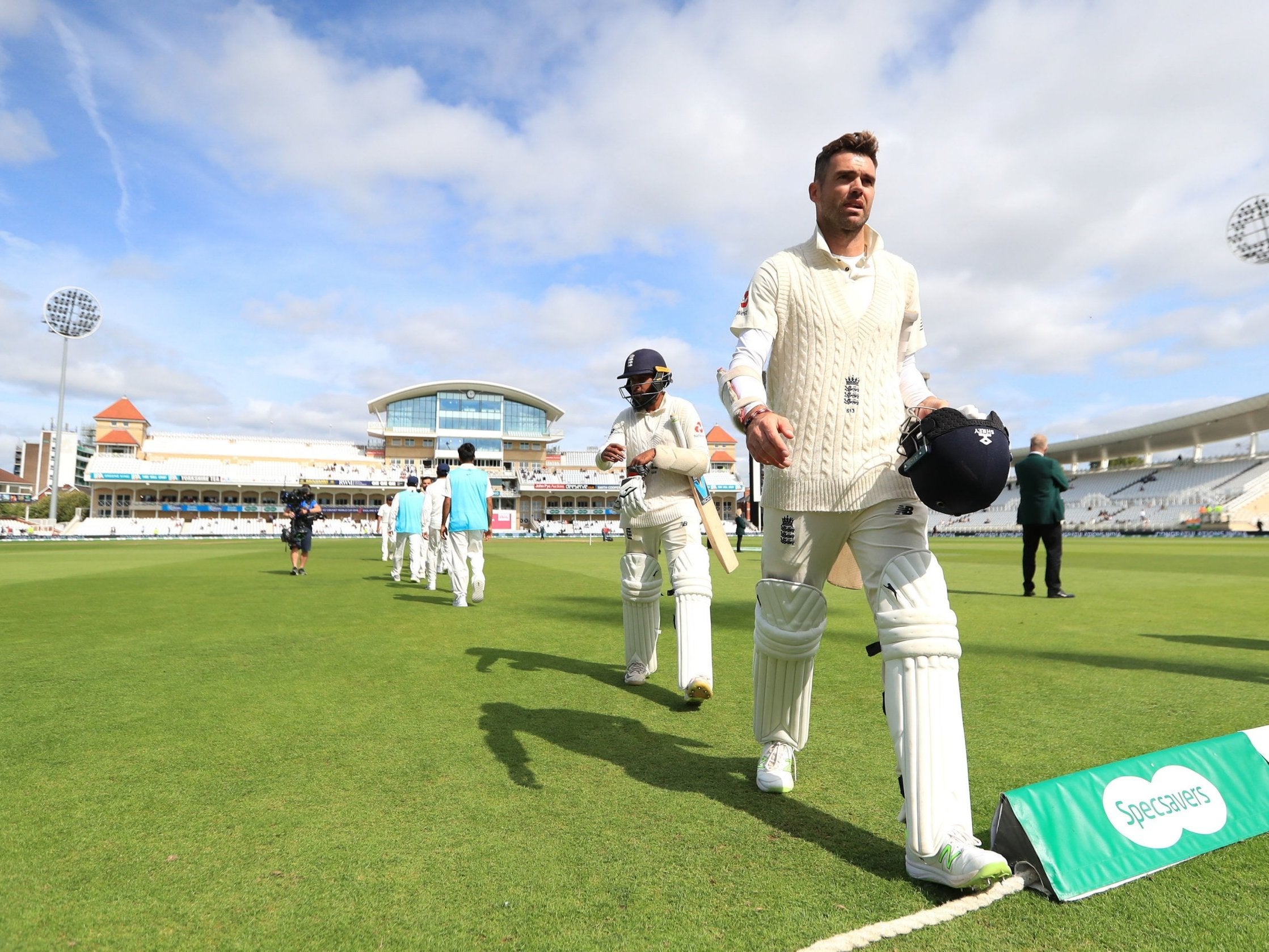 James Anderson leaves the pitch at Trent Bridge