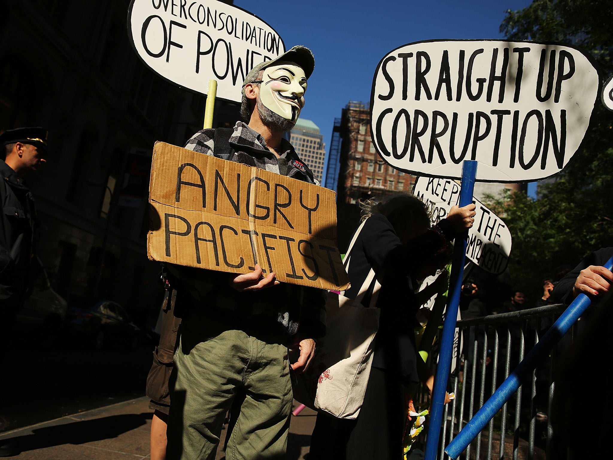 Protesters affiliated with Occupy Wall Street demonstrate for a variety of causes at Zuccotti Park (Getty )