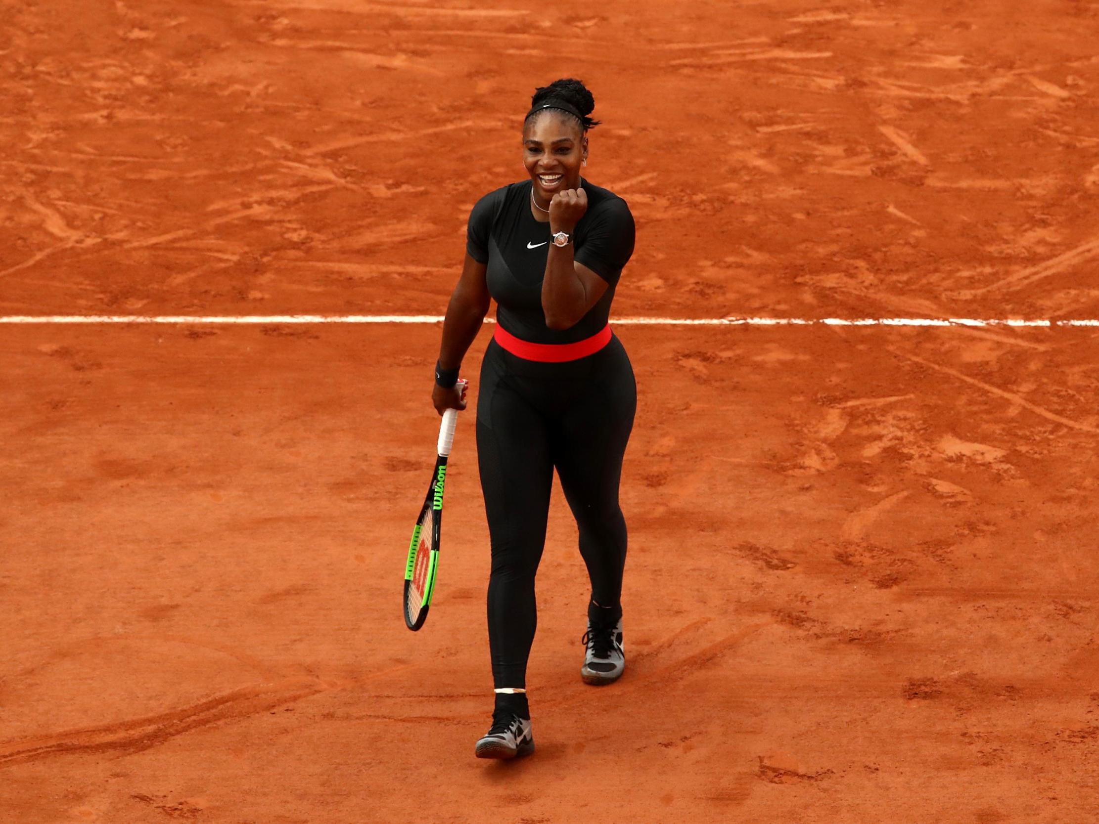 Serena Williams kitted out in her black bodysuit at the French Open