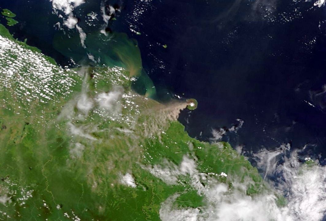 Satellite image of Manam Volcano .