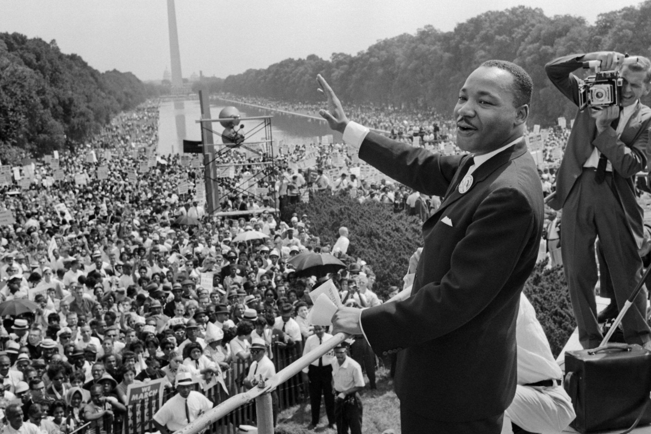 Shattered dreams: civil rights leader Martin Luther King waves to supporters in 1963 during the ‘March on Washington’