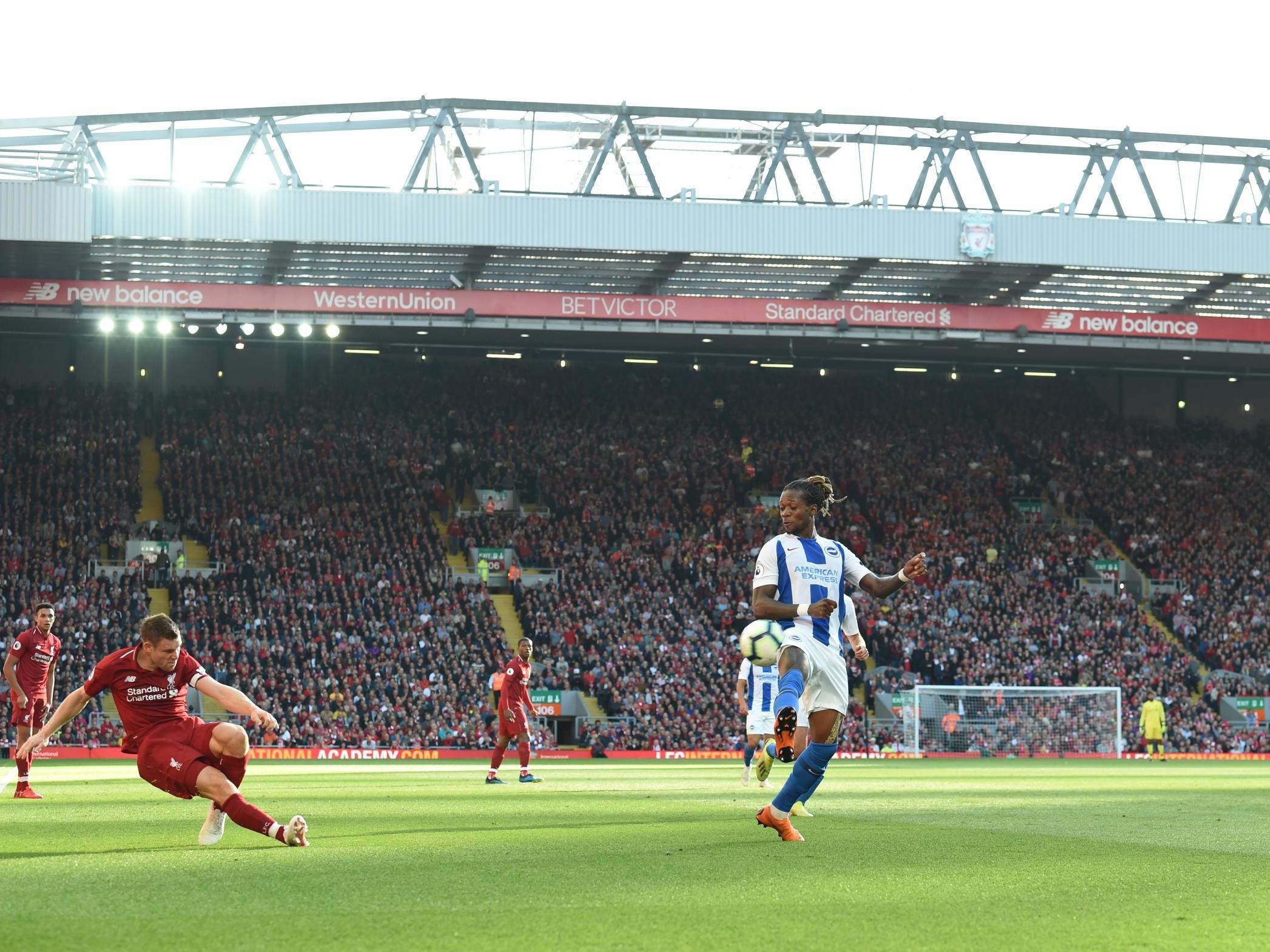 James Milner sees his cross from the right blocked