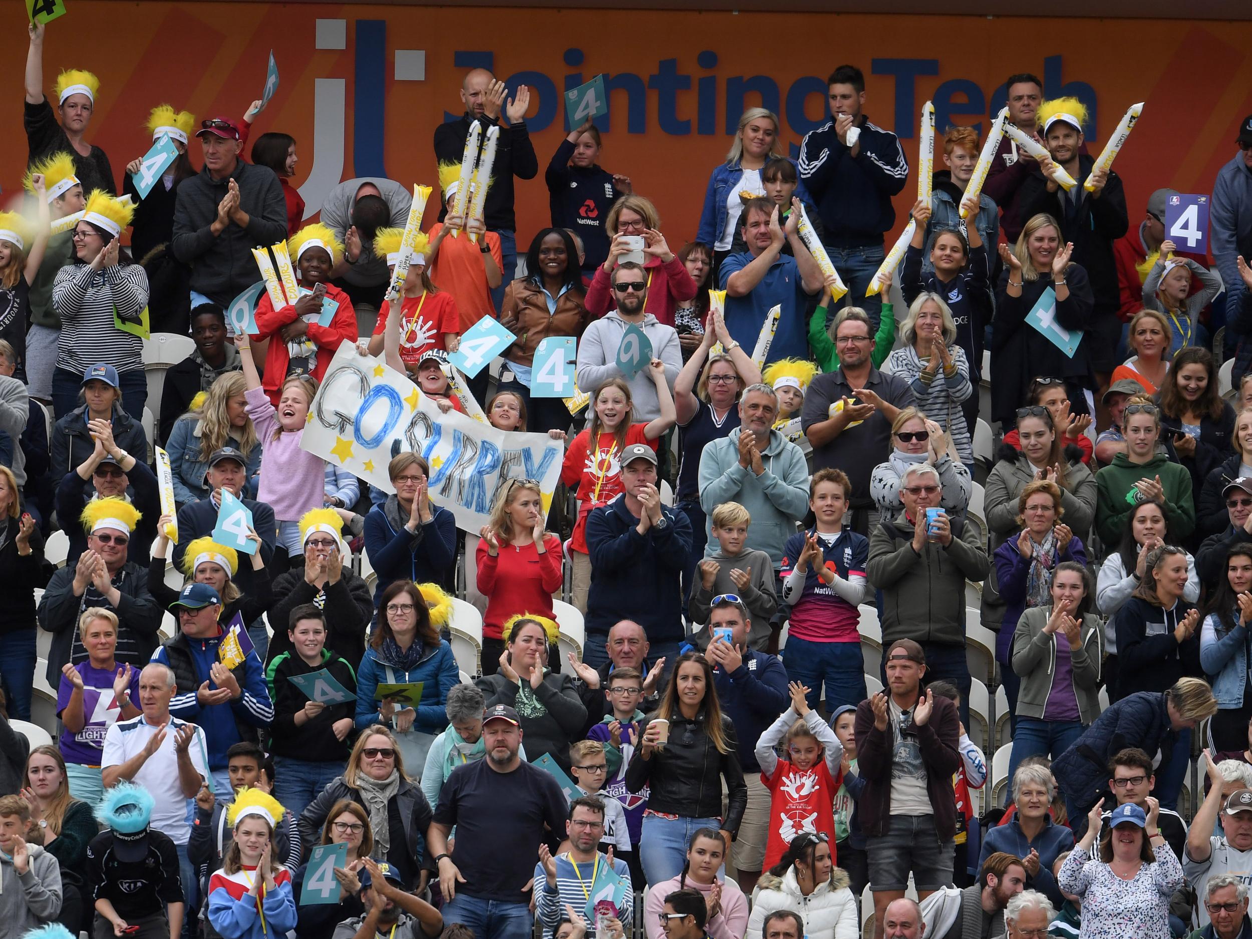 The crowd in Hove celebrate Surrey's win on Finals Day