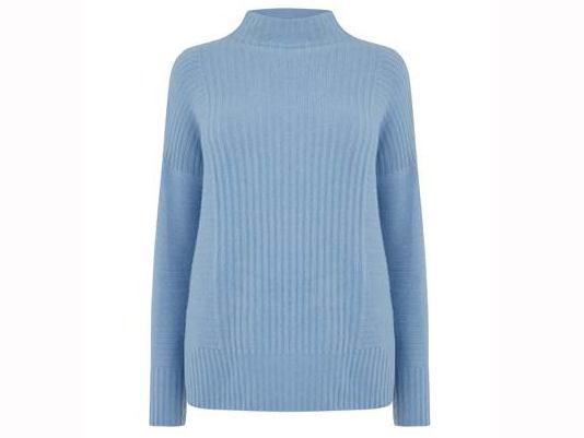 Blue funnel neck jumper, £42, Warehouse