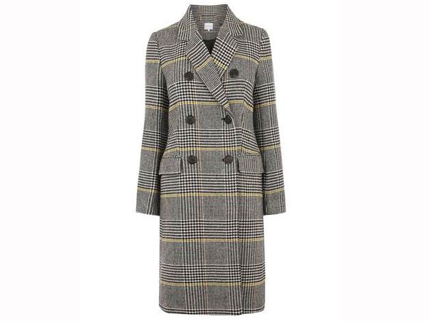 Double breasted check coat, £99, Warehouse