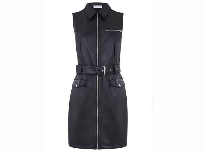 Faux leather belted mini dress, £59, Warehouse