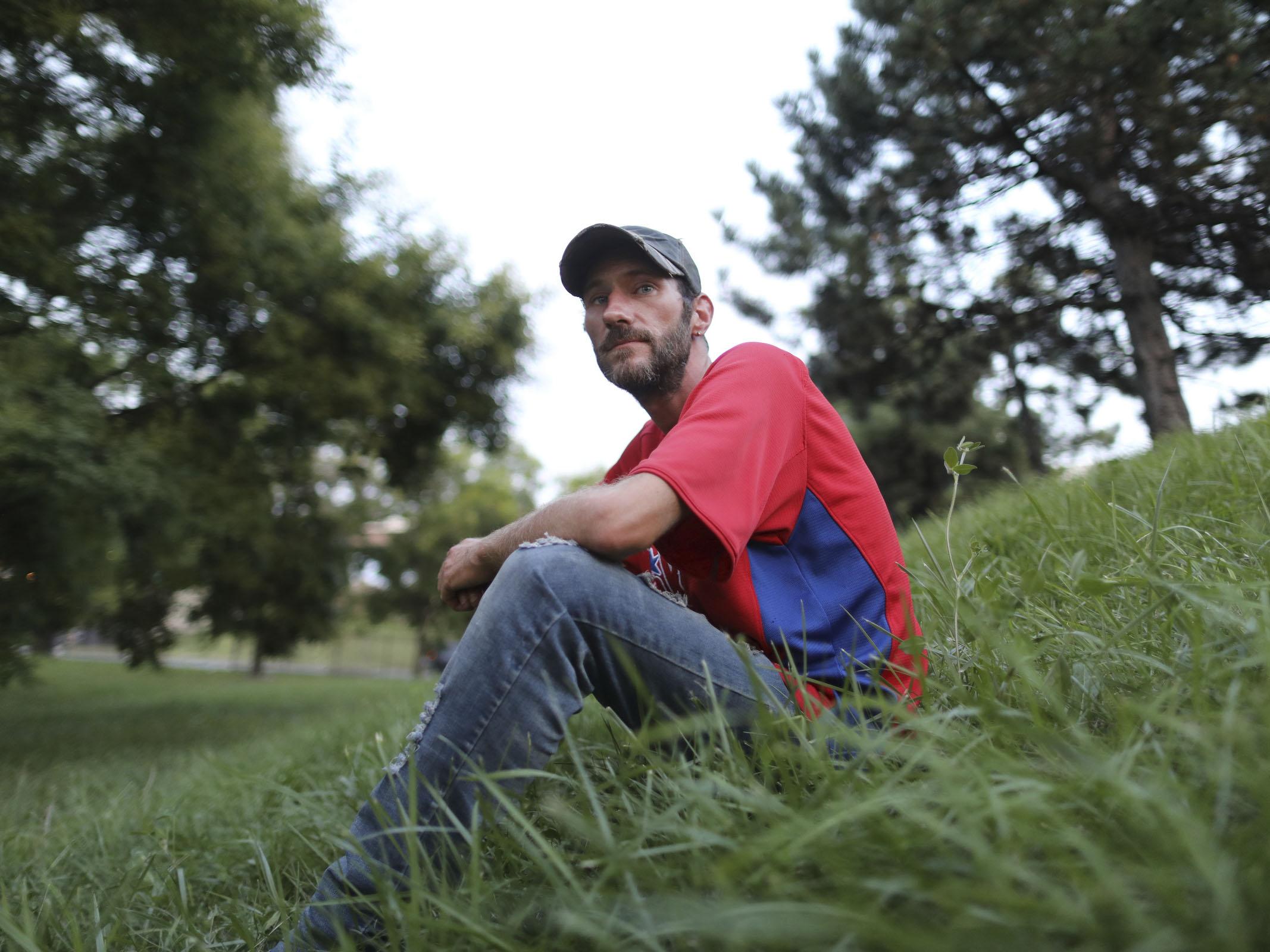 This photo taken Aug. 15, 2018, shows Johnny Bobbitt Jr., the homeless veteran who gave $20 for gas for Kate McClure, back on the streets with his brother