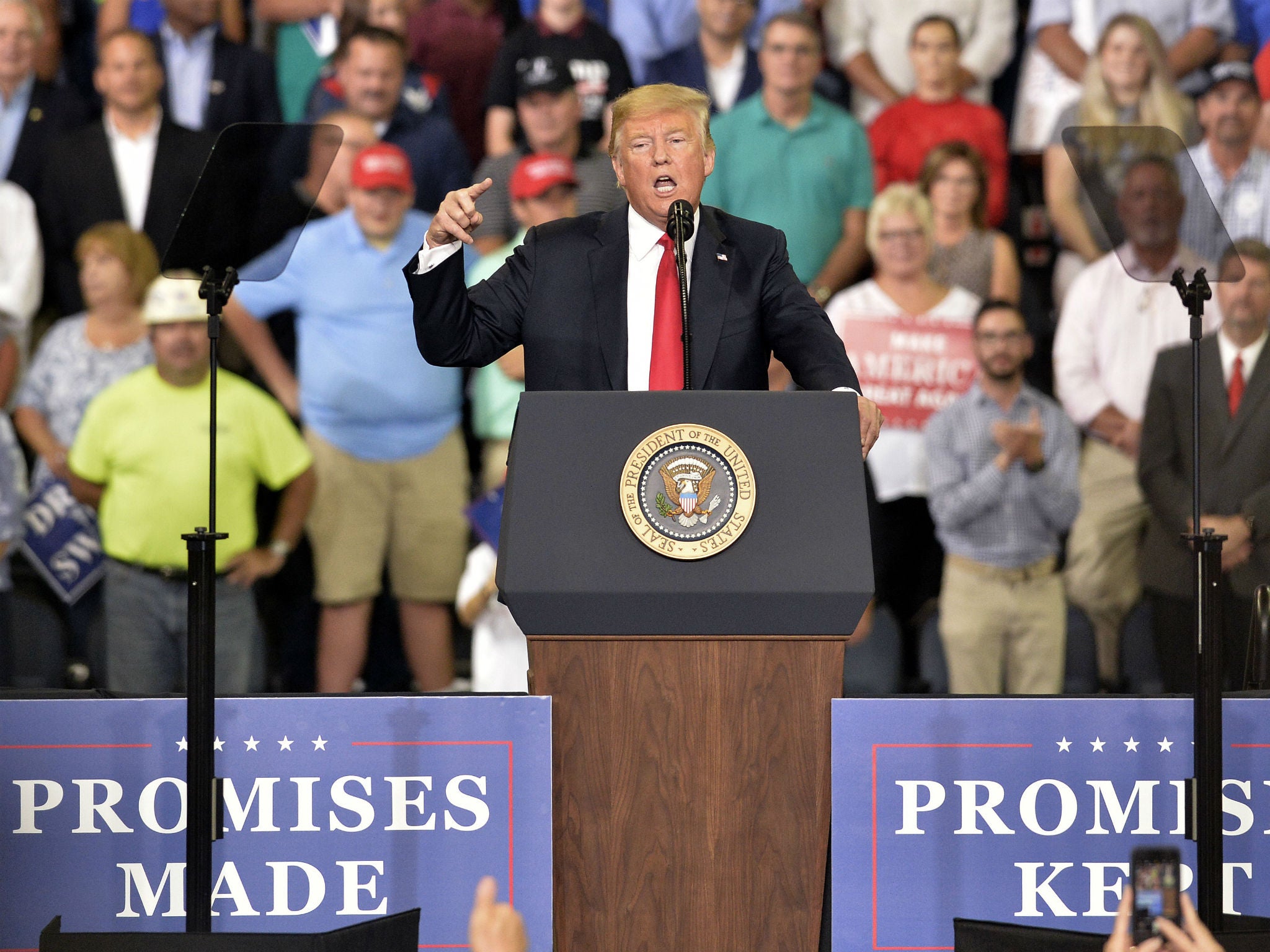 President Donald Trump at a rally in Evansville, Indiana