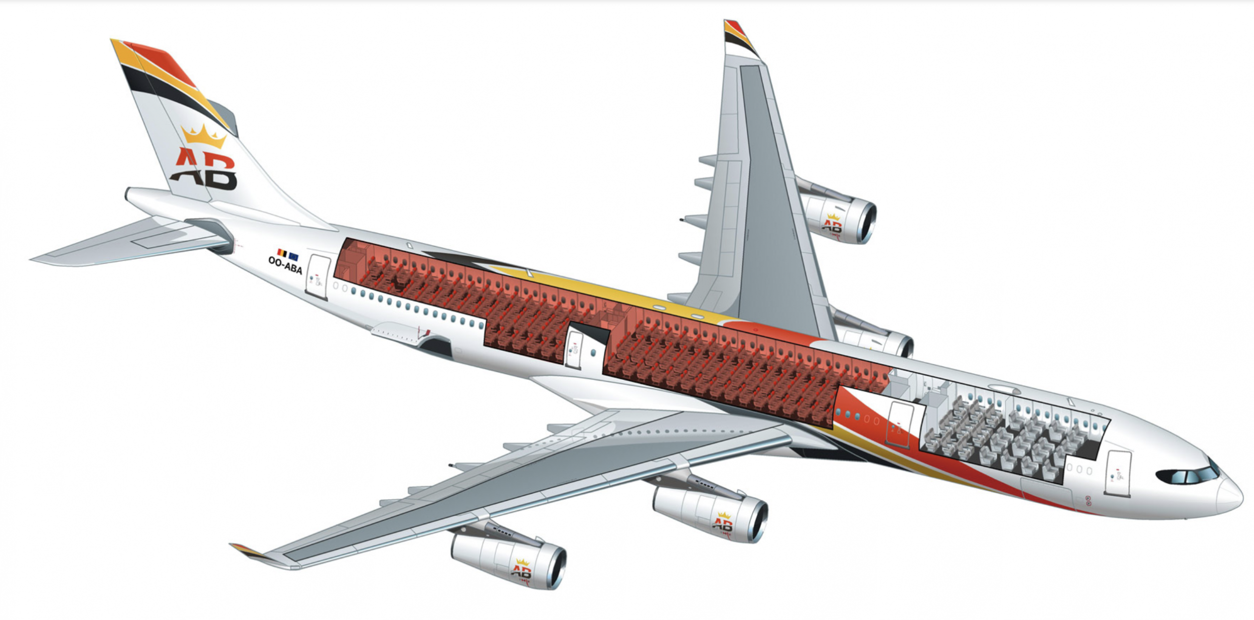 New look: schematic illustration of an Air Belgium Airbus A340, chartered by British Airways