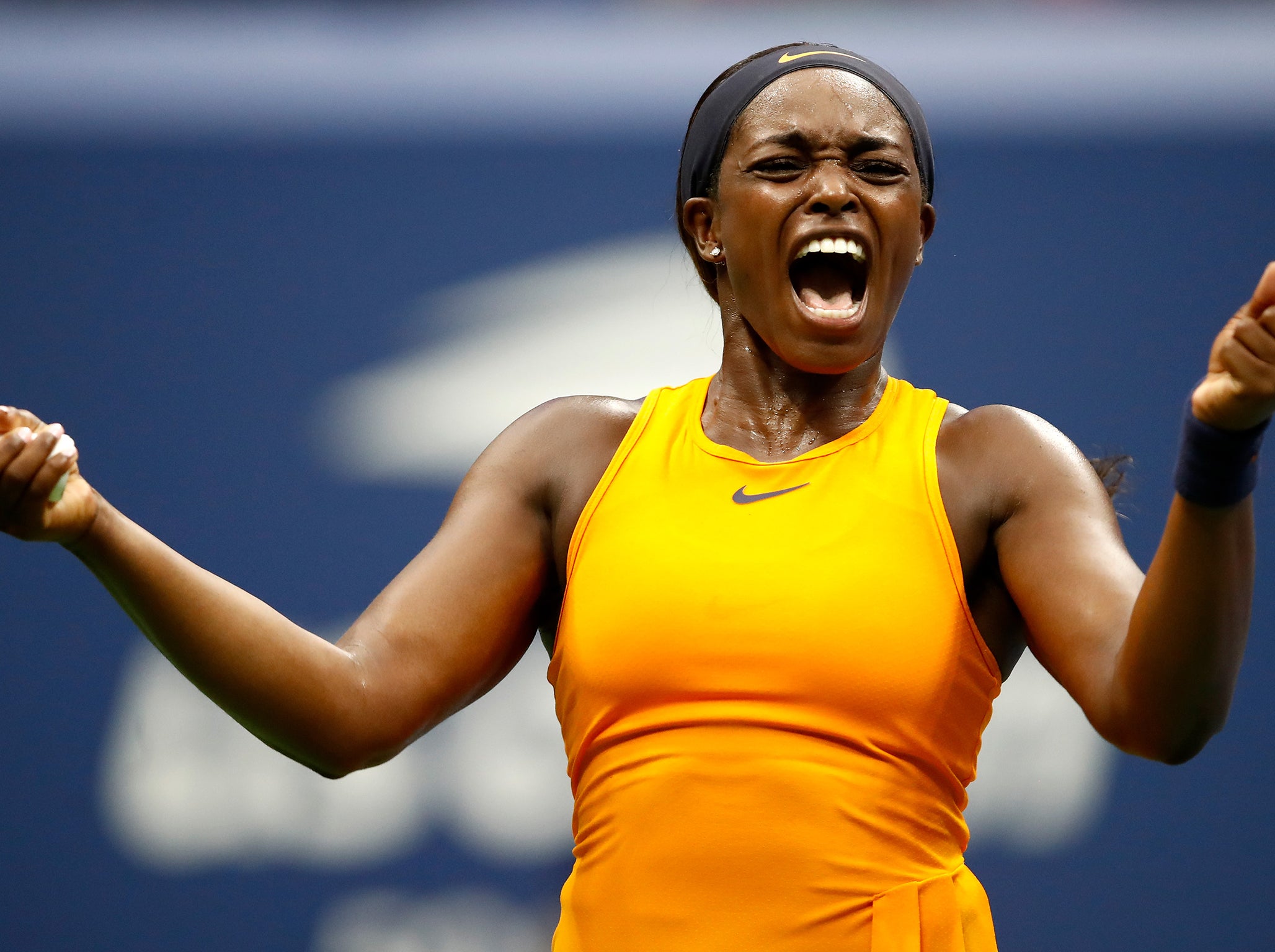 Sloane Stephens celebrates victory