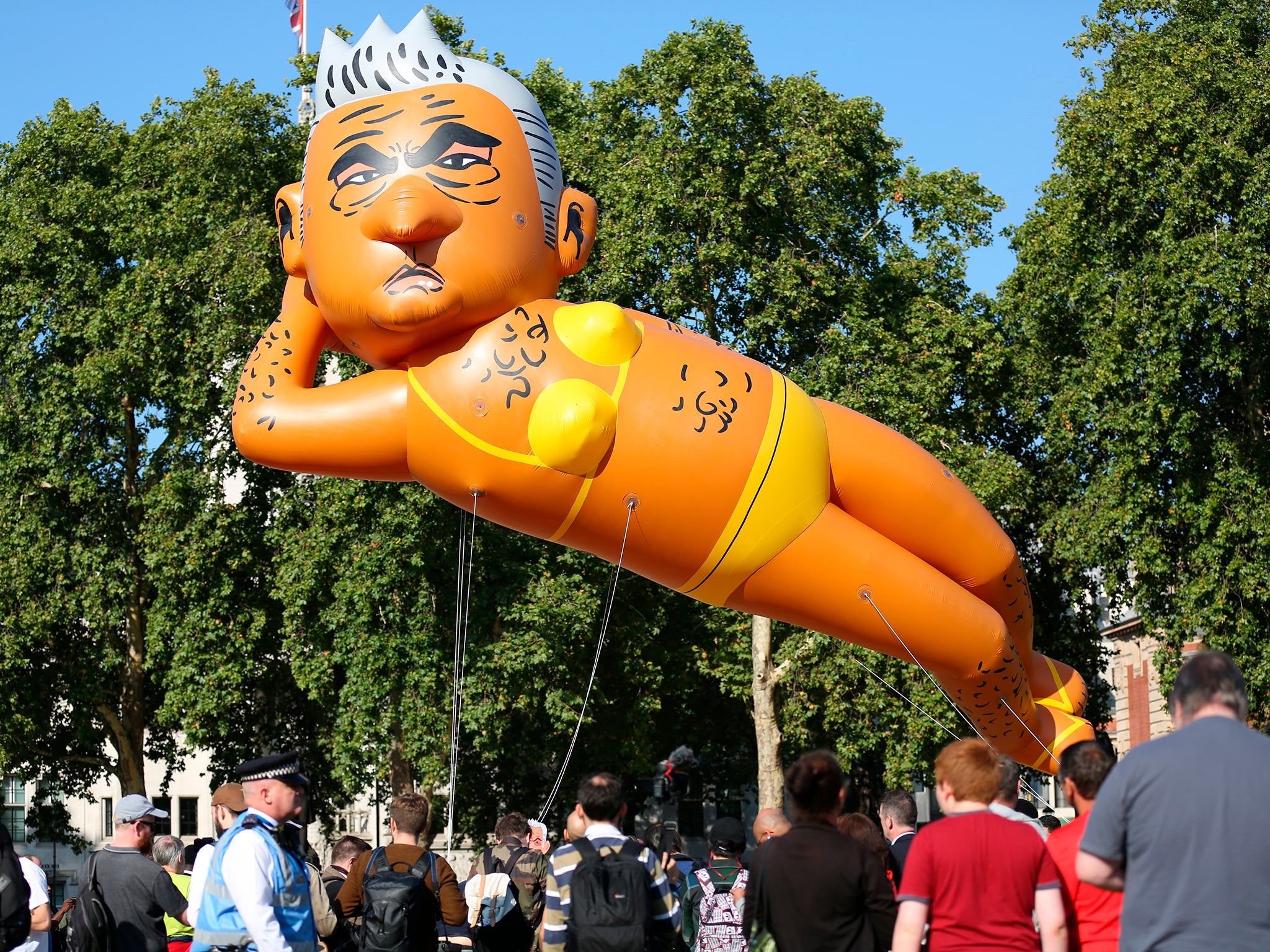 An inflatable caricature balloon of London mayor Sadiq Khan was flown over Parliament Square in September 2018, inspired by the Trump baby blimp