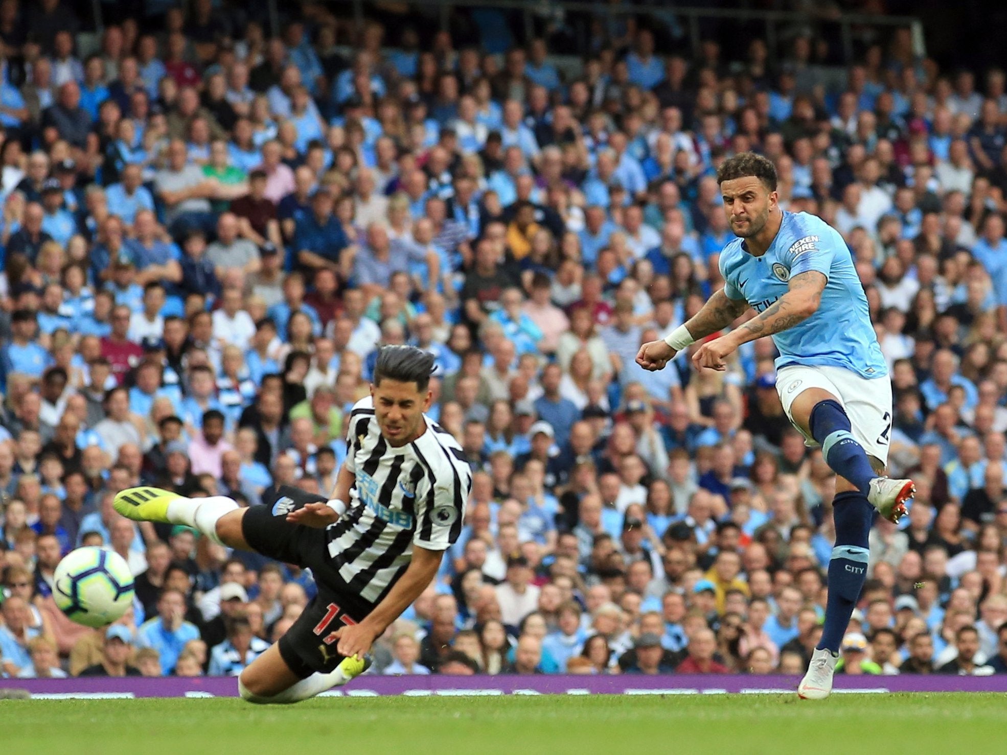 Kyle Walker slams a shot into the bottom corner