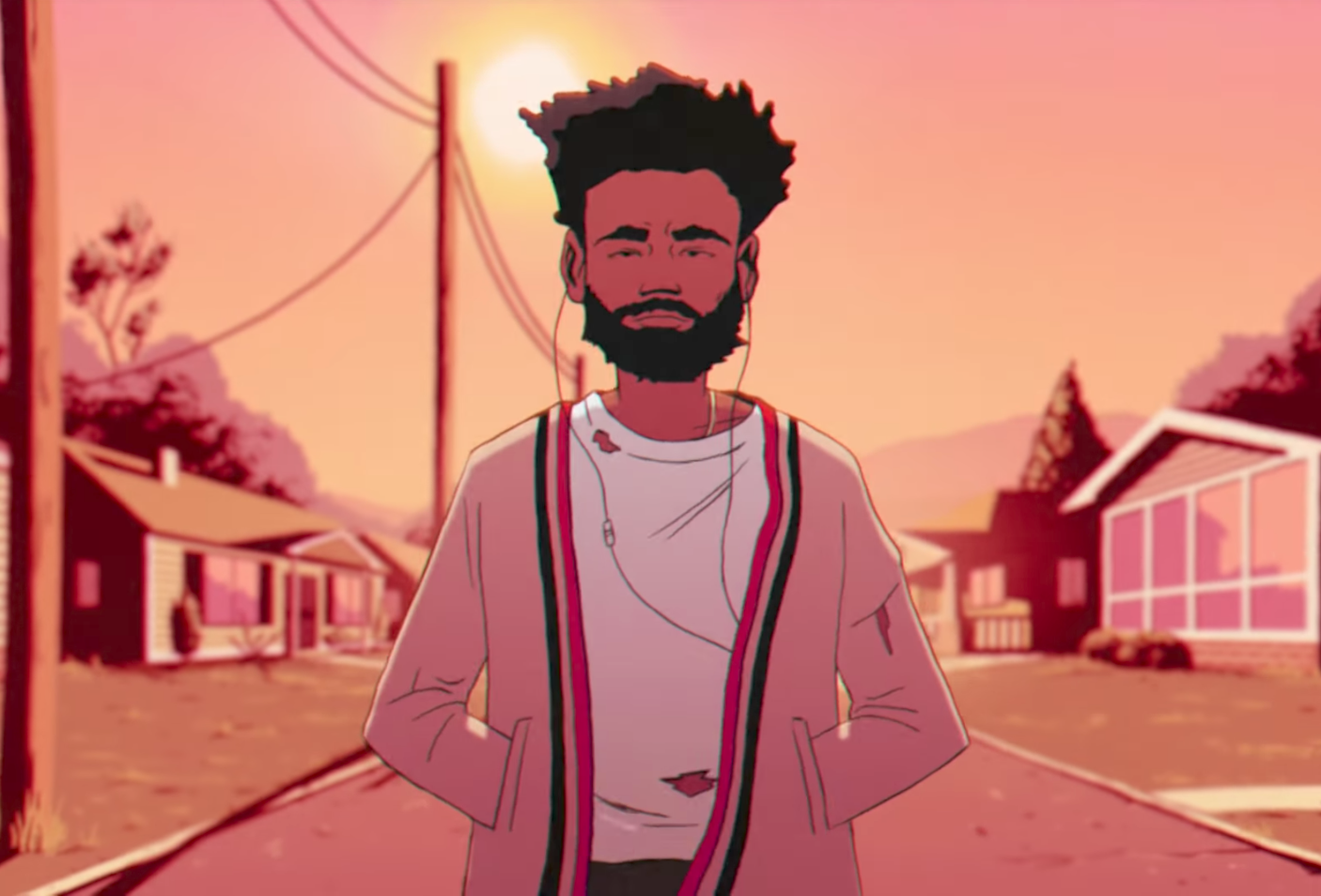 A cartoon Childish Gambino in the 'Feels Like Summer' video