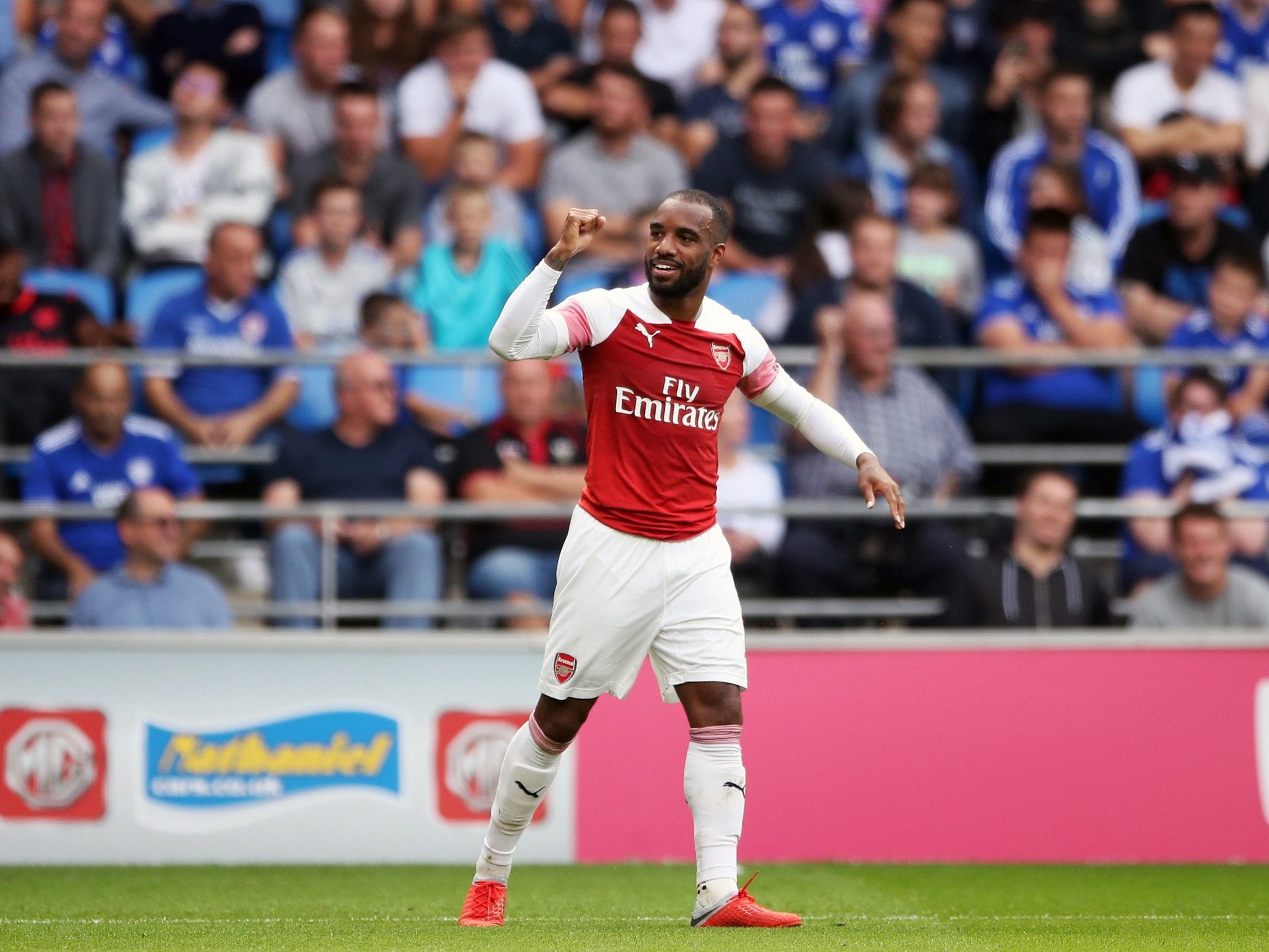 Lacazette scored his first goal of the season against Cardiff City