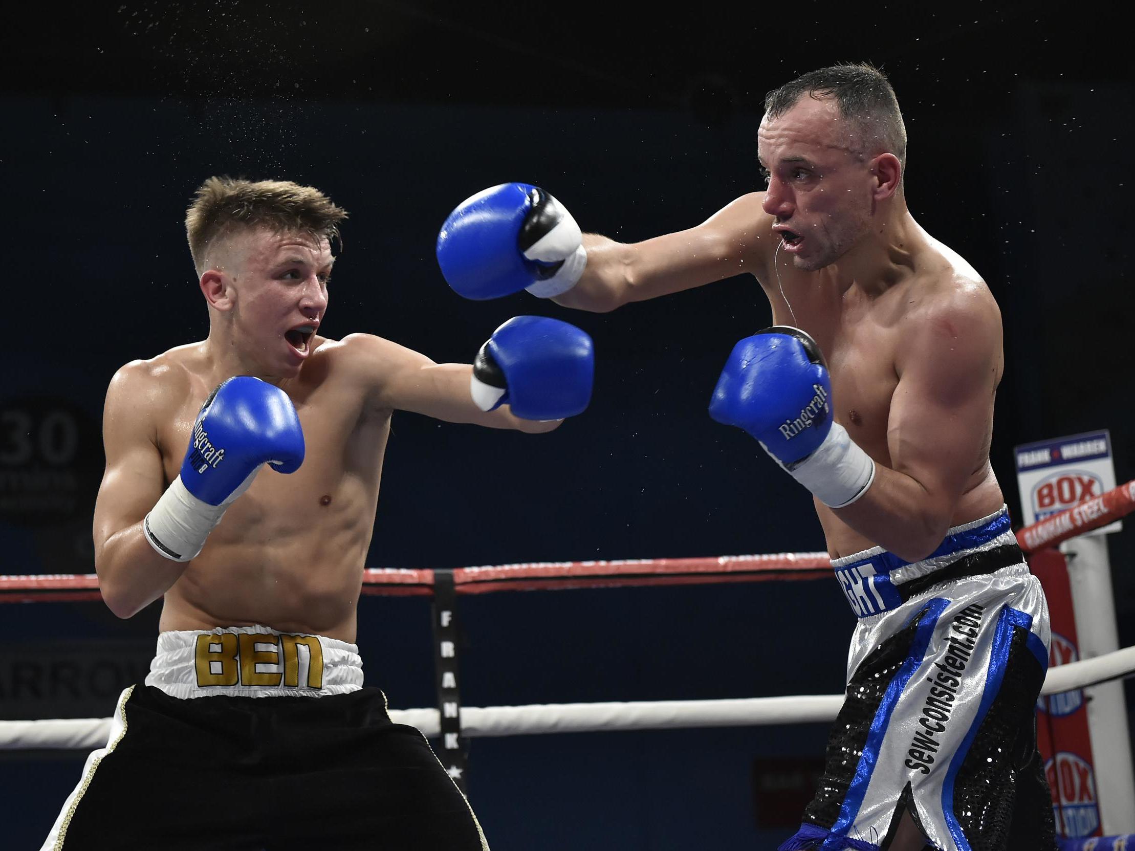 Ben Smith (L) in action during his professional debut fight against Kristian Laight