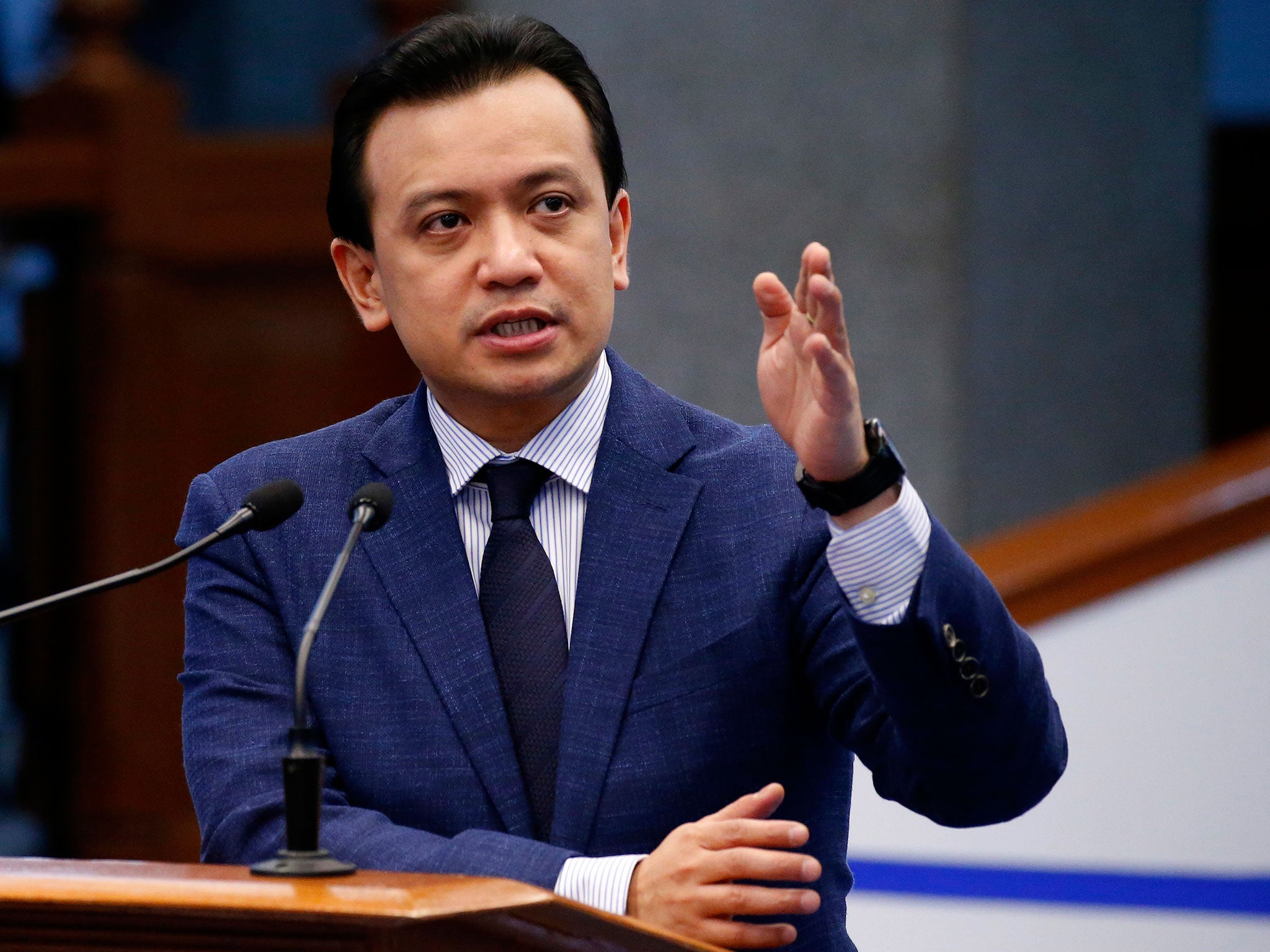 Opposition senator Antonio Trillanes IV is facing arrest over a historic attempted coup