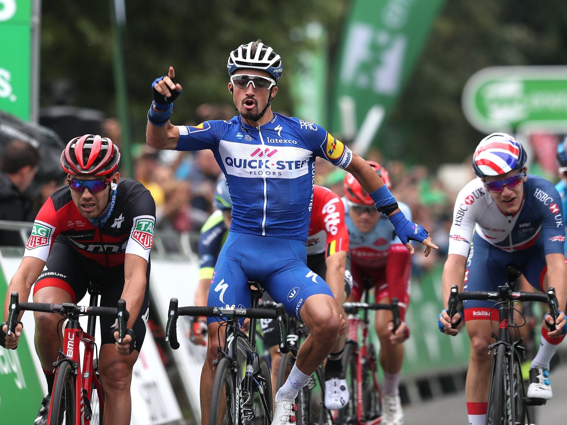 Julian Alaphilippe of Quick-Step Floors celebrates his stage three victory