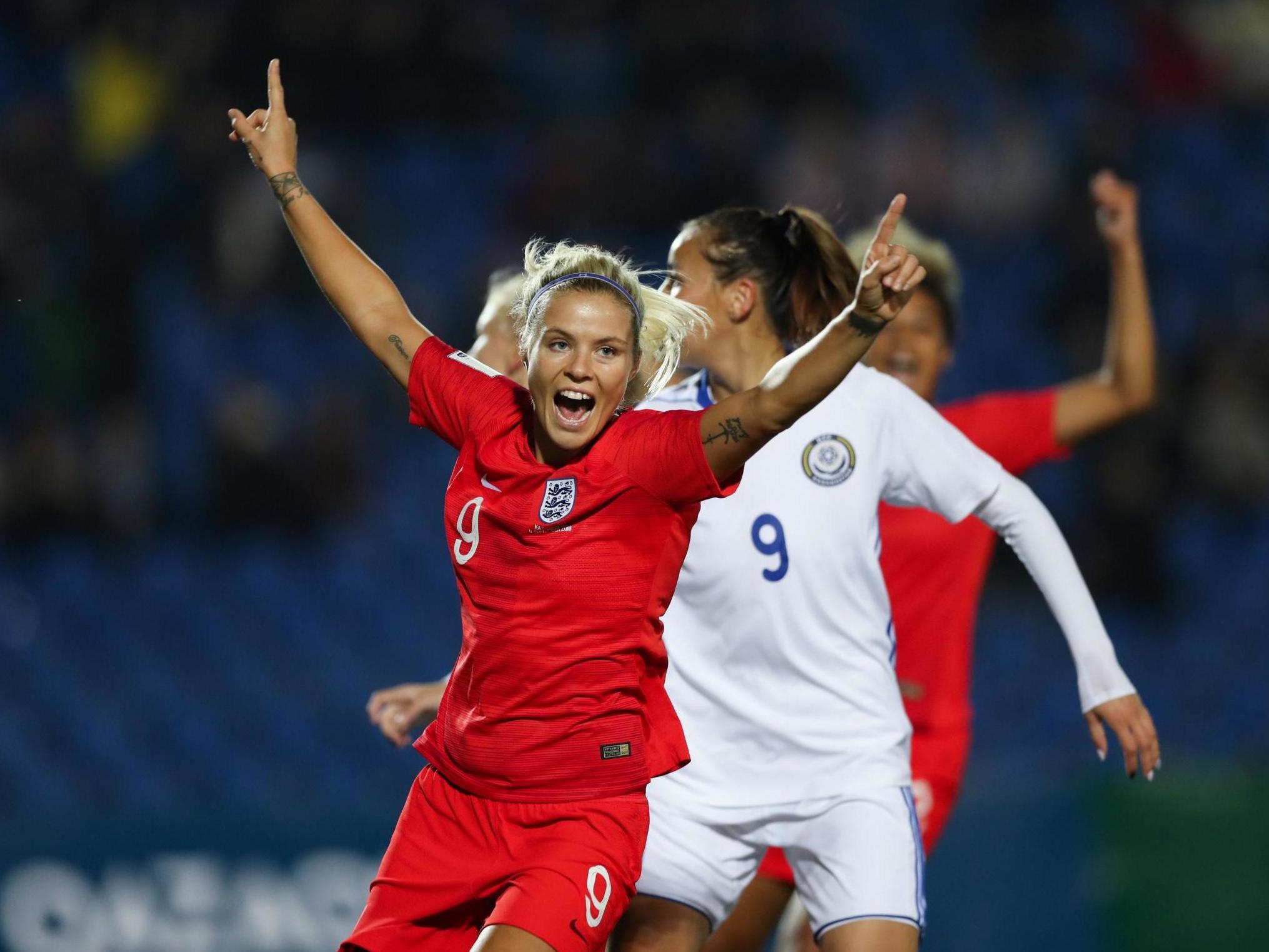 Rachel Daly celebrates scoring England’s second goal