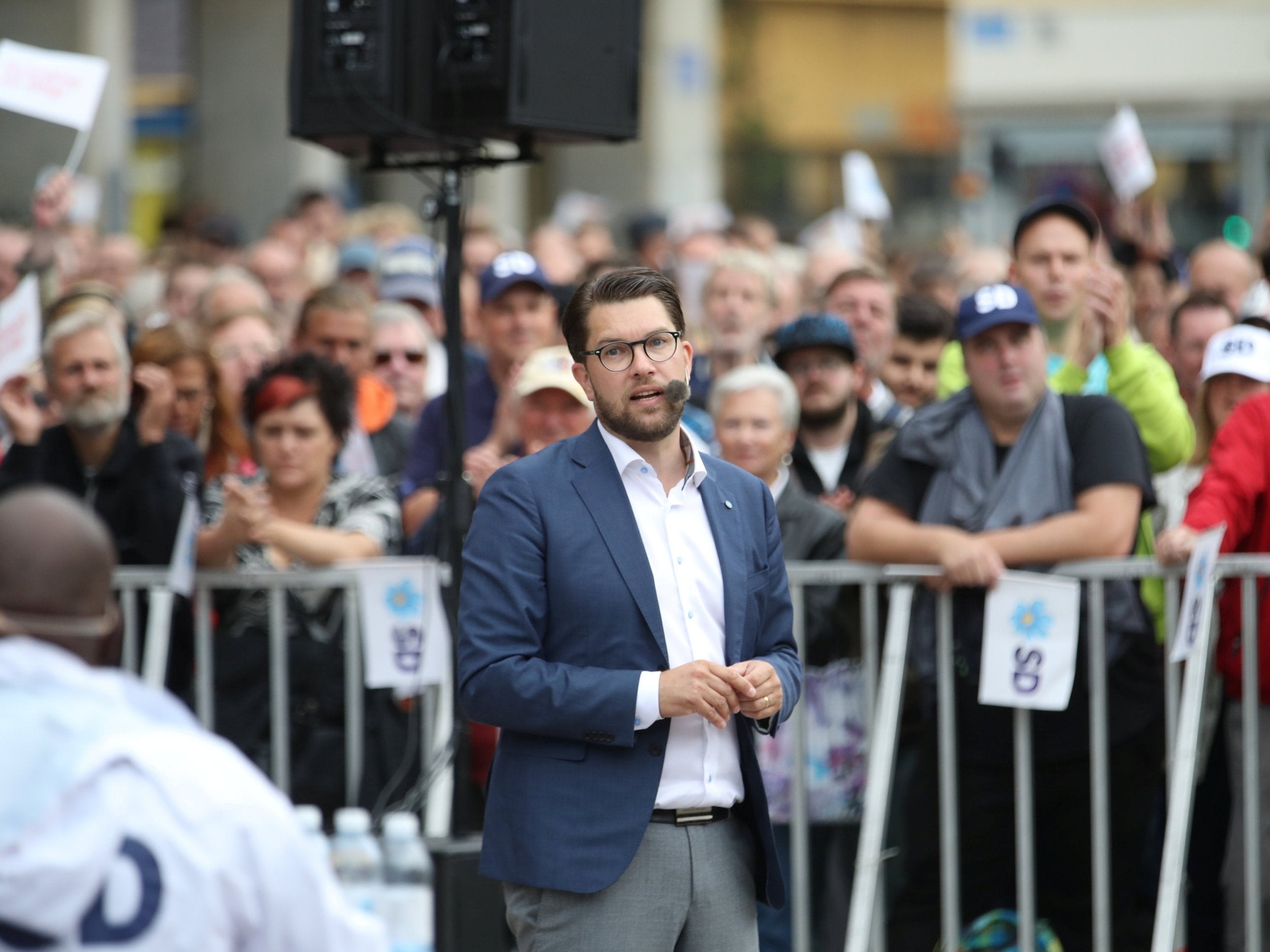 Jimmie Akesson, leader of the Sweden Democrats, on a campaign visit to Gothenburg last week