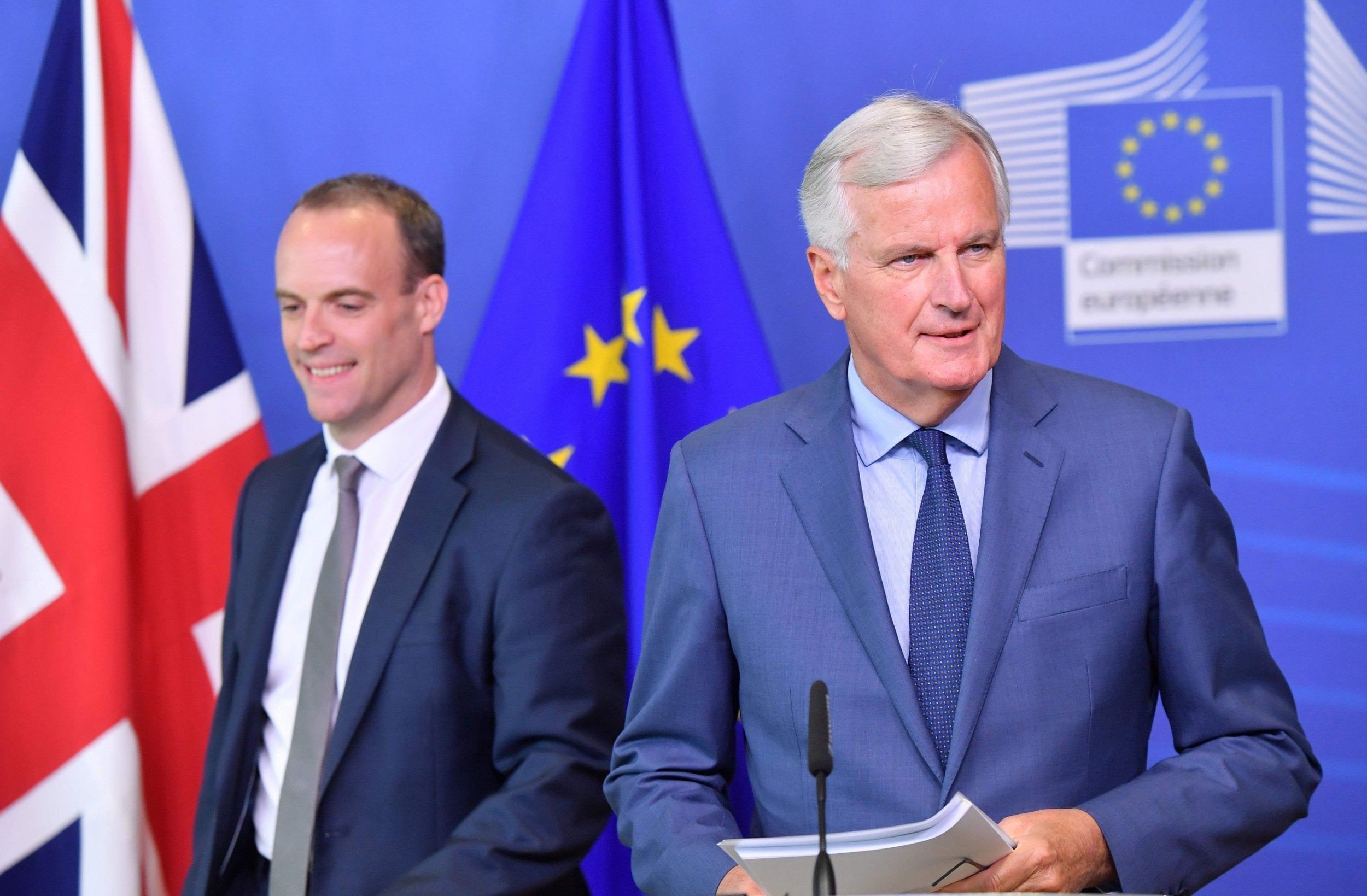 The EC jealously guards its role as negotiator with the UK, with Dominic Raab (left) and Michel Barnier as the point men