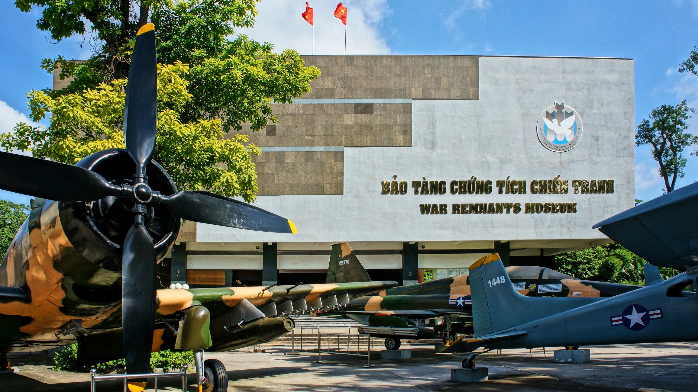 Artifacts within the War Remnants Museum include a US army helicopter