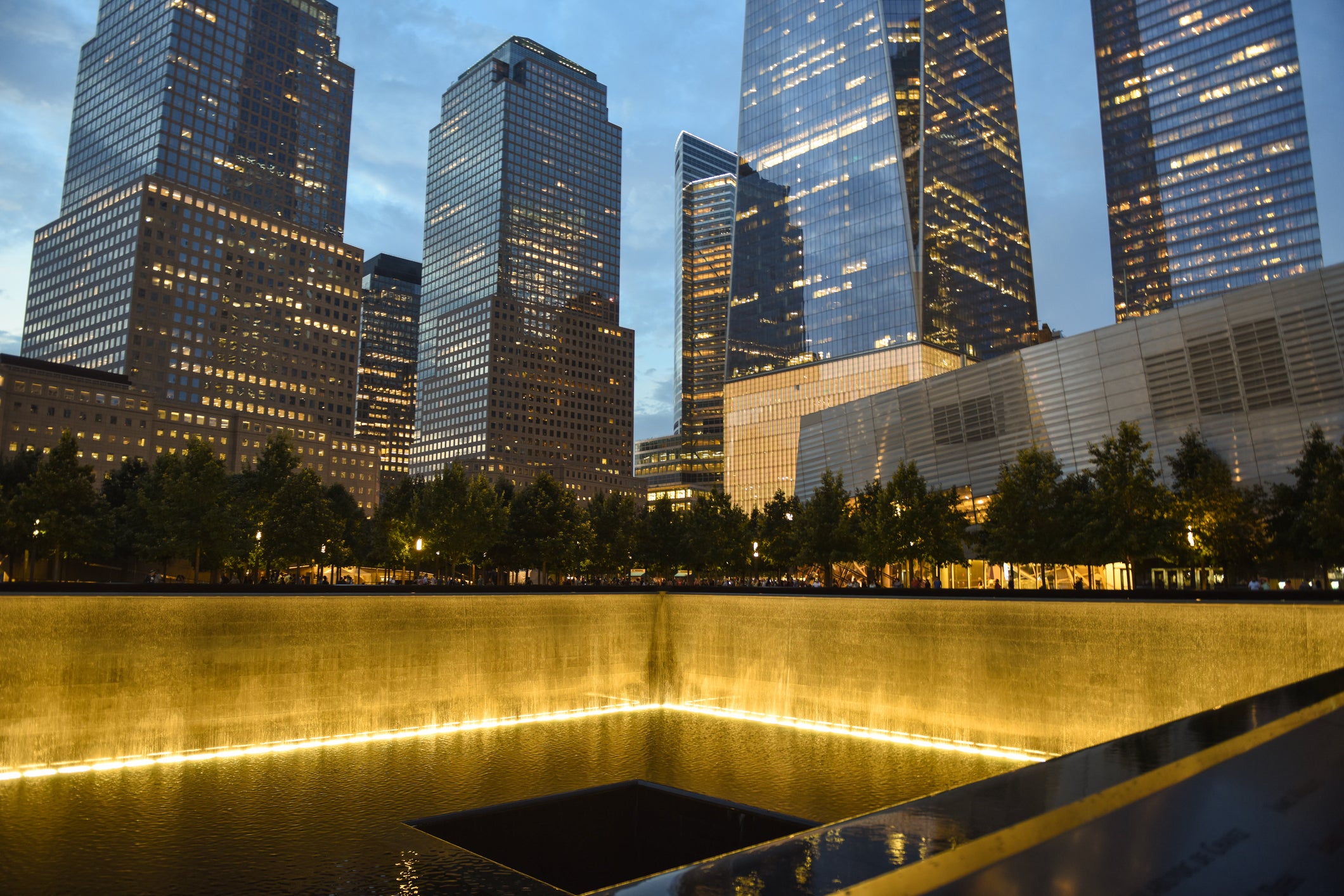 The reflective pool of the 9/11 Memorial in Downtown New York