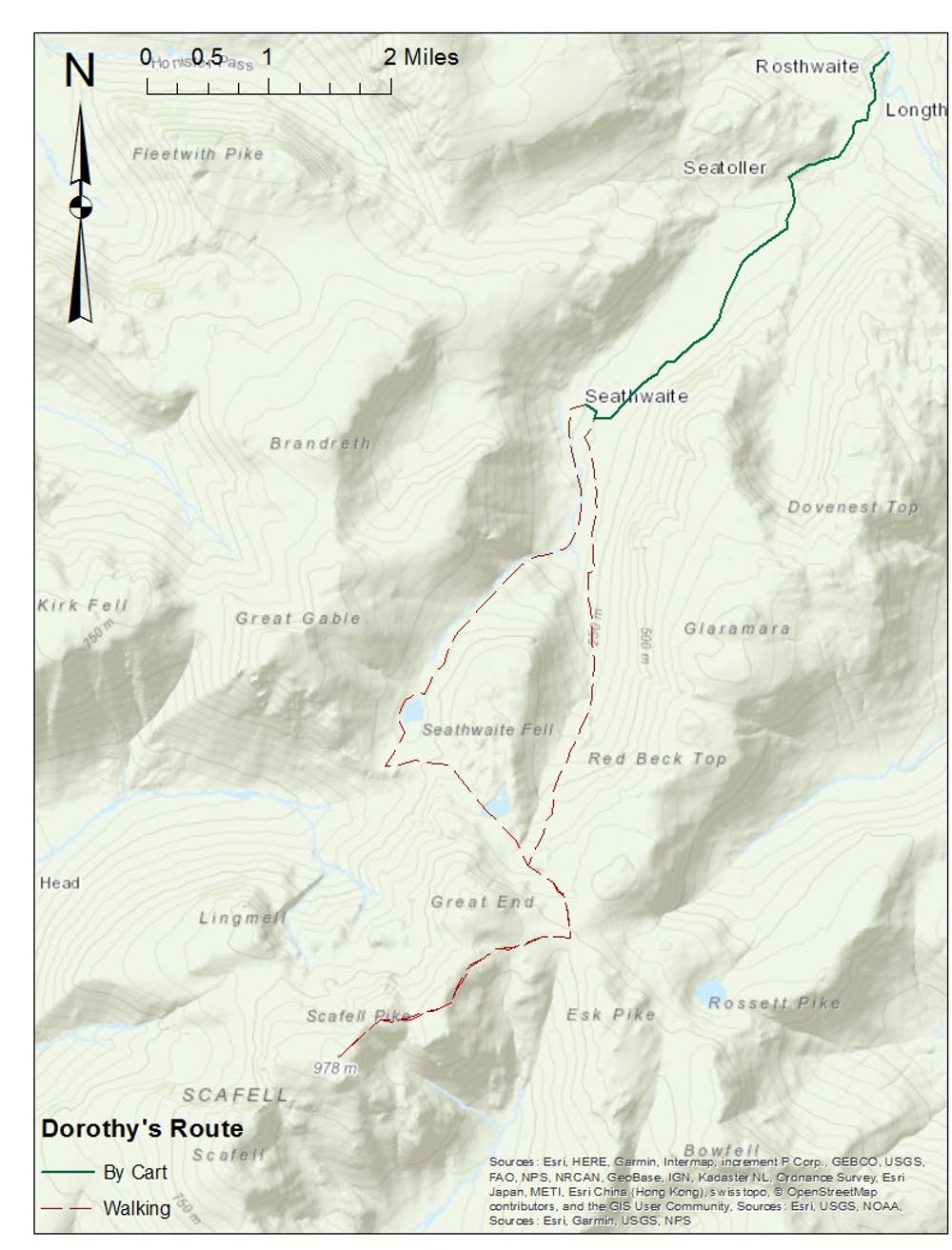 Dorothy Wordsworth and Mary Barker’s route when they walked up Scafell Pike