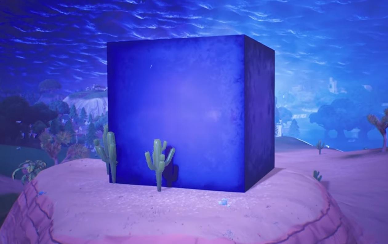 The giant purple cube first appeared in a lightning storm on the Fortnite map