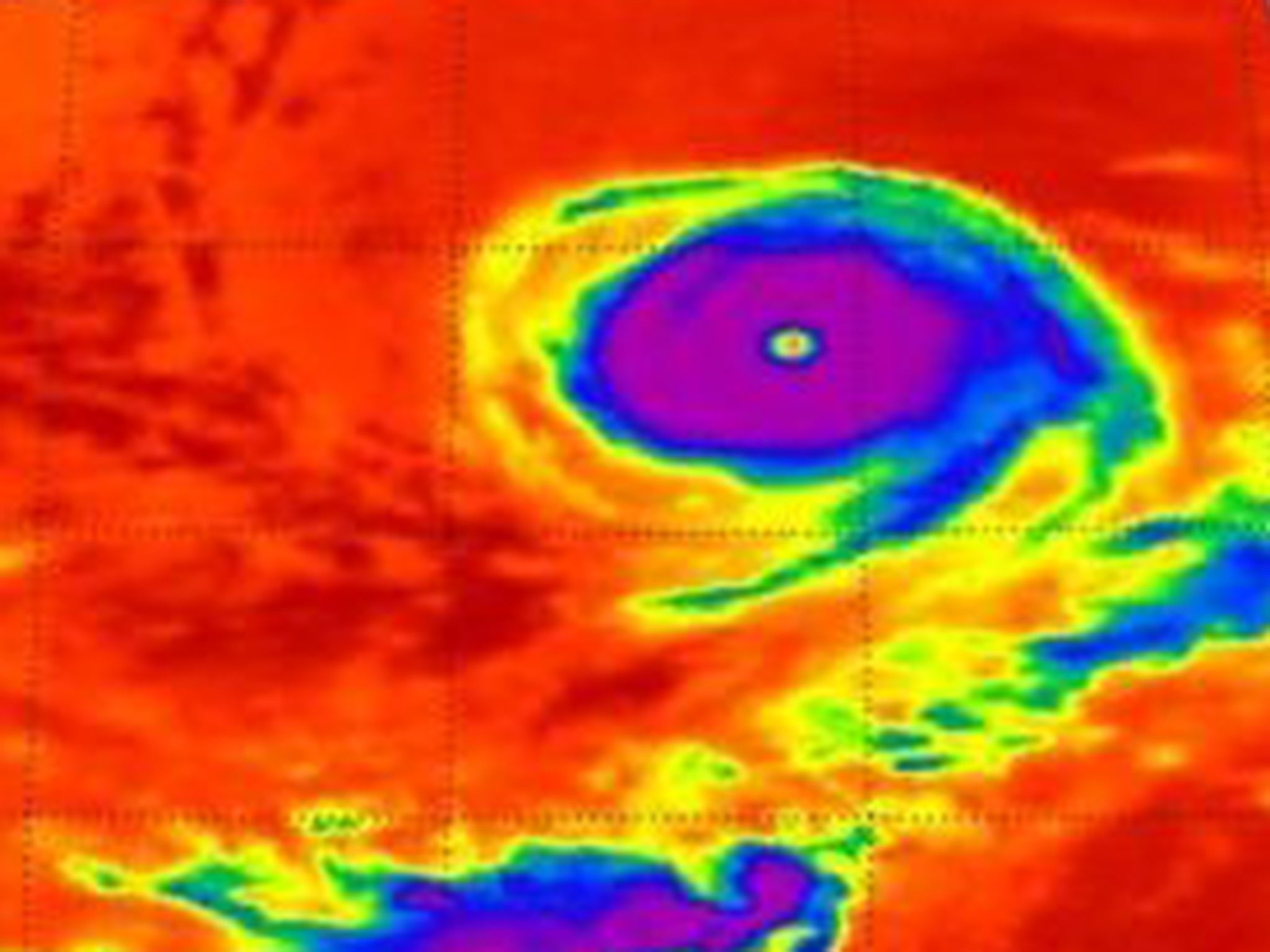 Infrared imagery taken from Nasa's Aqua satellite shows Hurricane Olivia's eye